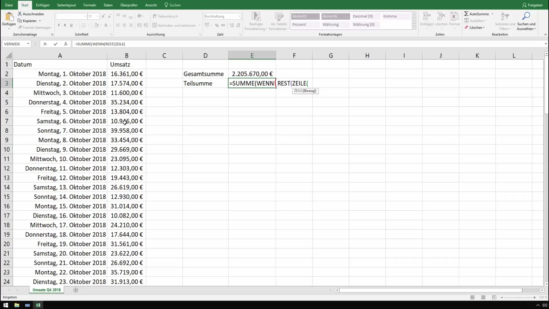 Teilsummen in Excel effektiv ermitteln