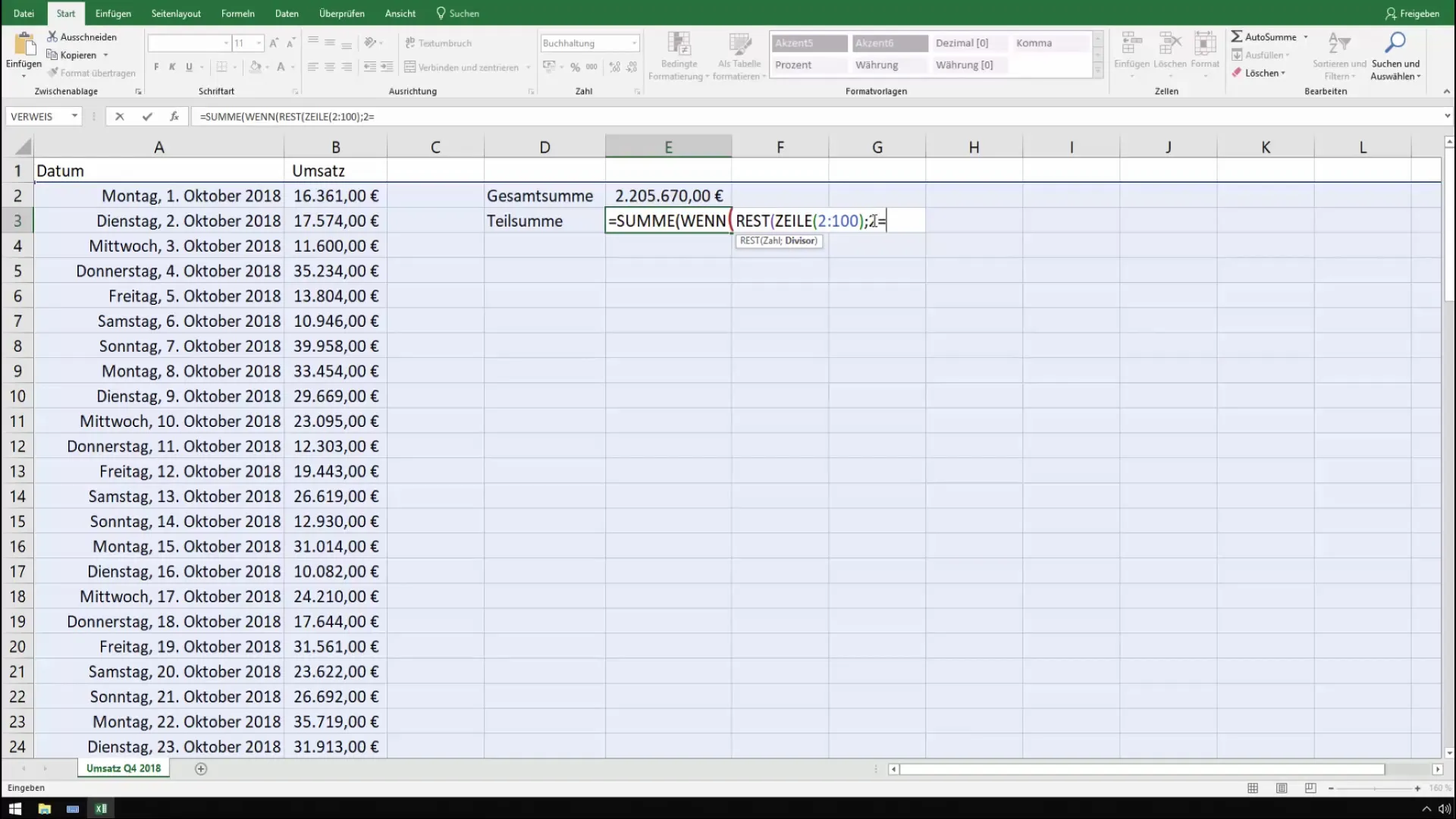 Teilsummen in Excel effektiv ermitteln