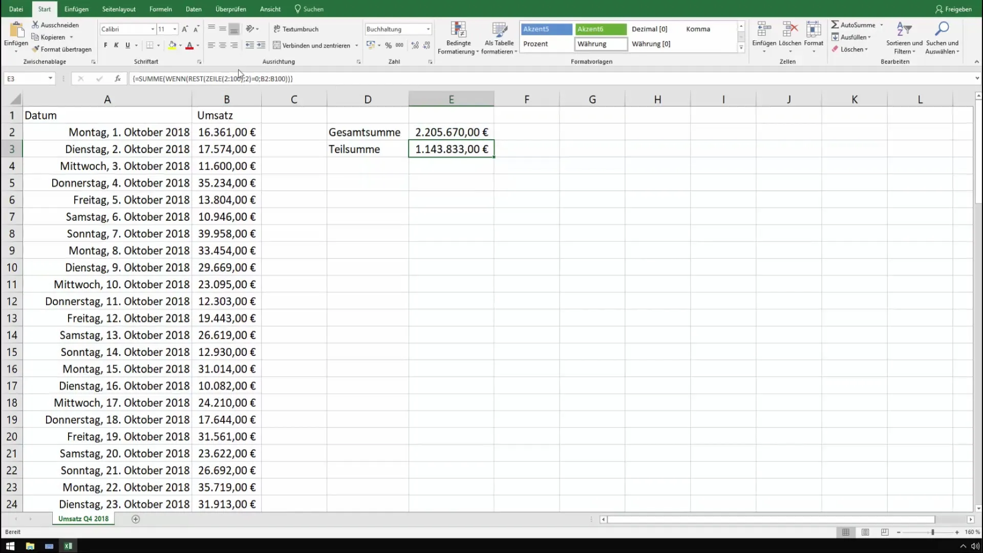 Teilsummen in Excel effektiv ermitteln