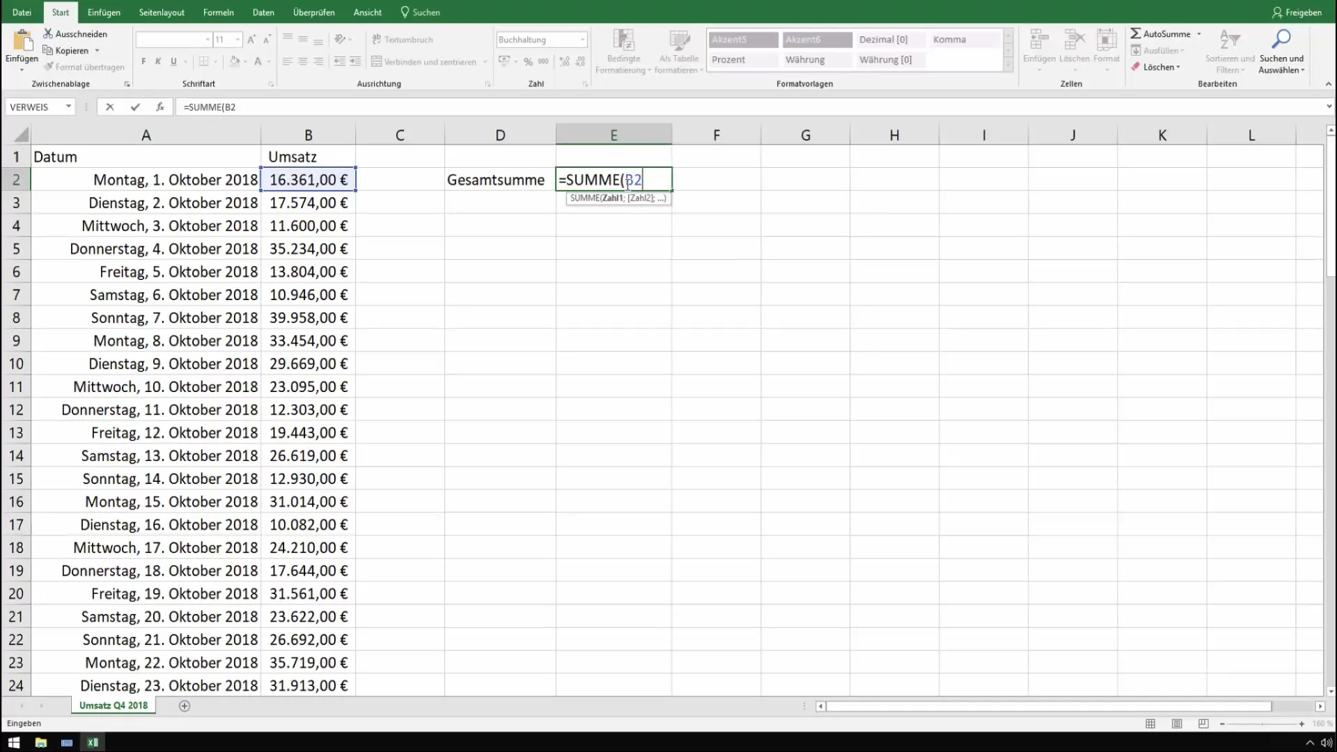 Teilsummen in Excel effektiv ermitteln