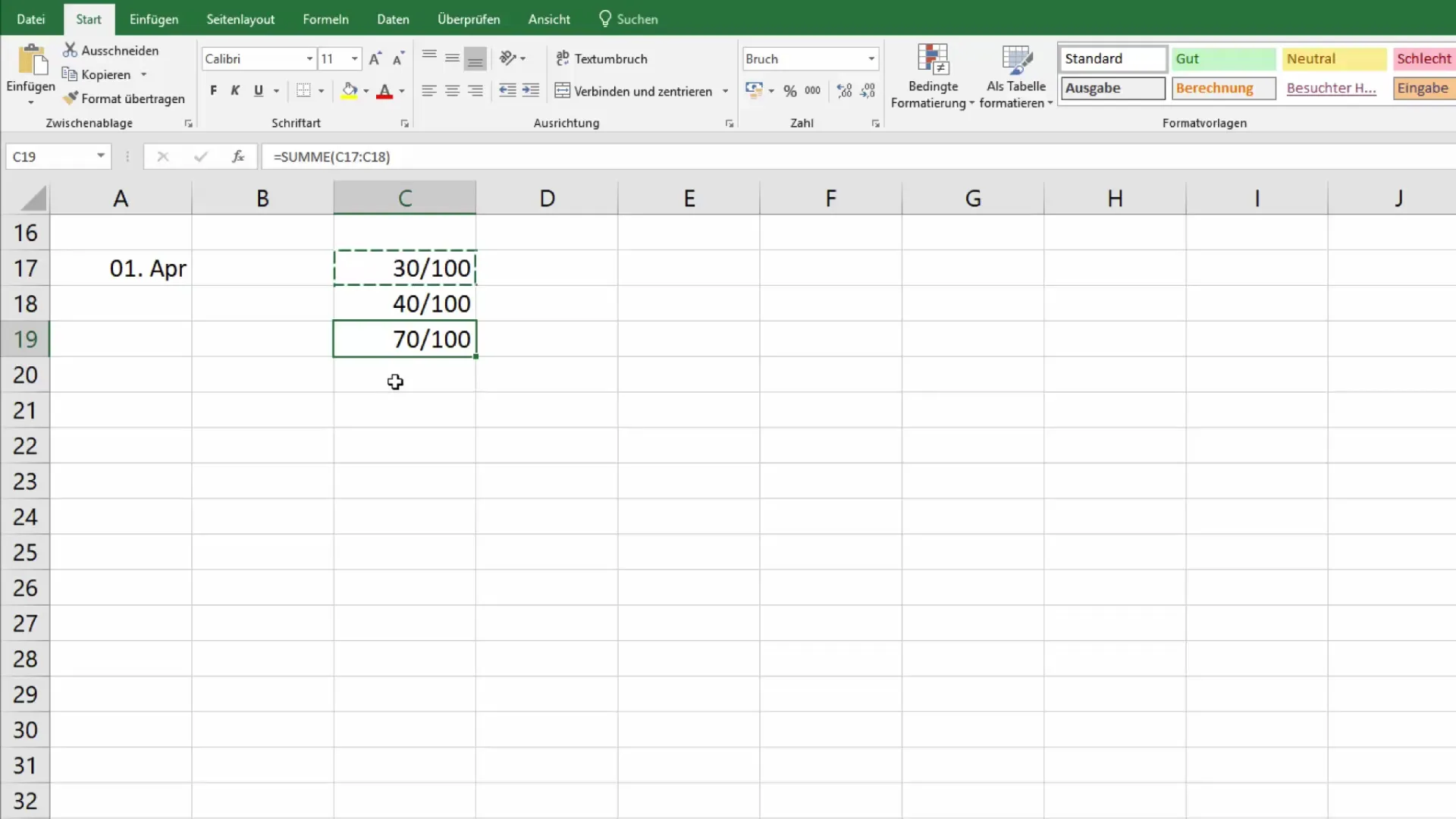 Representar y calcular fracciones correctamente en Excel