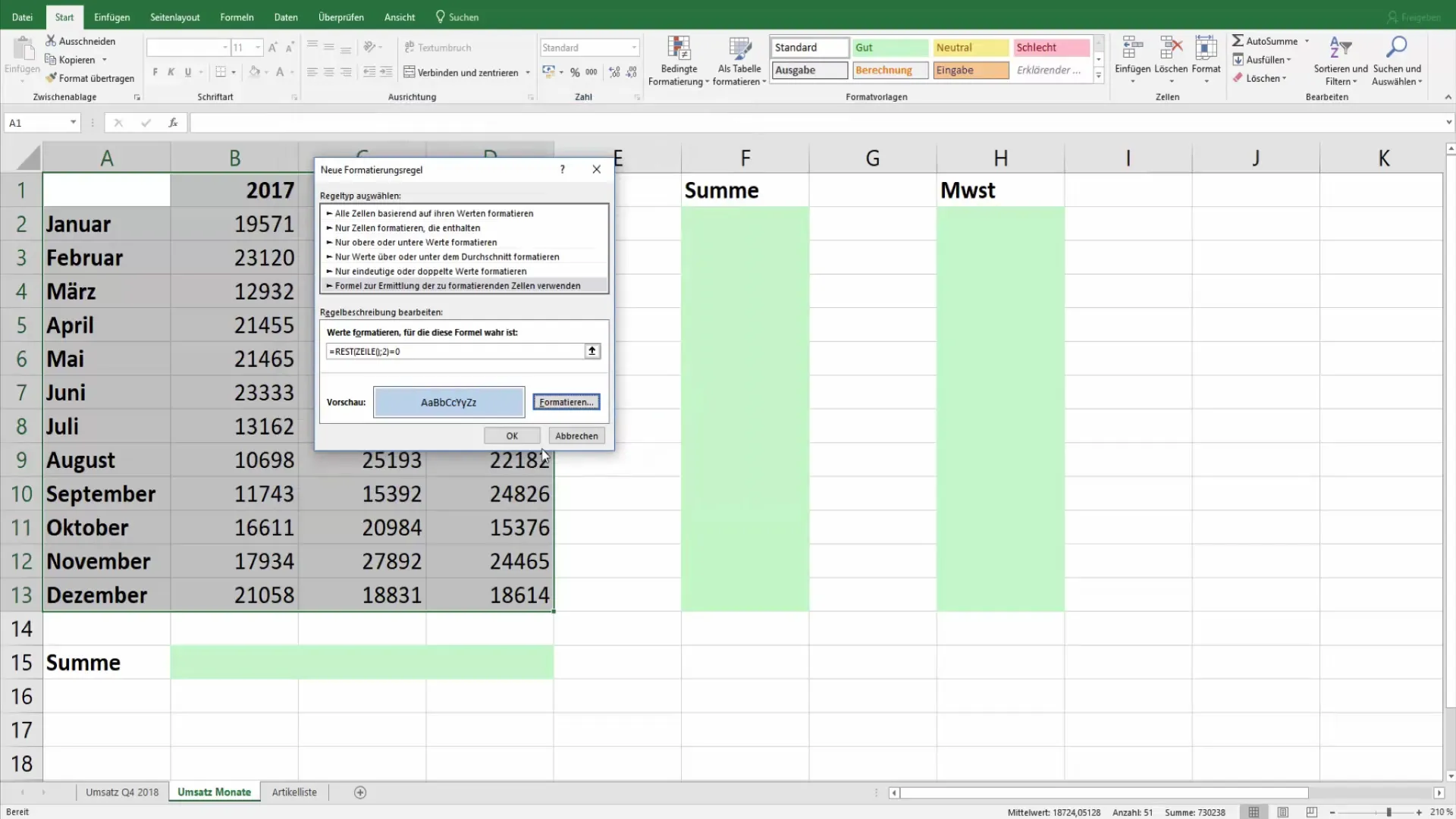Excel: Cómo resaltar cada segunda fila en color