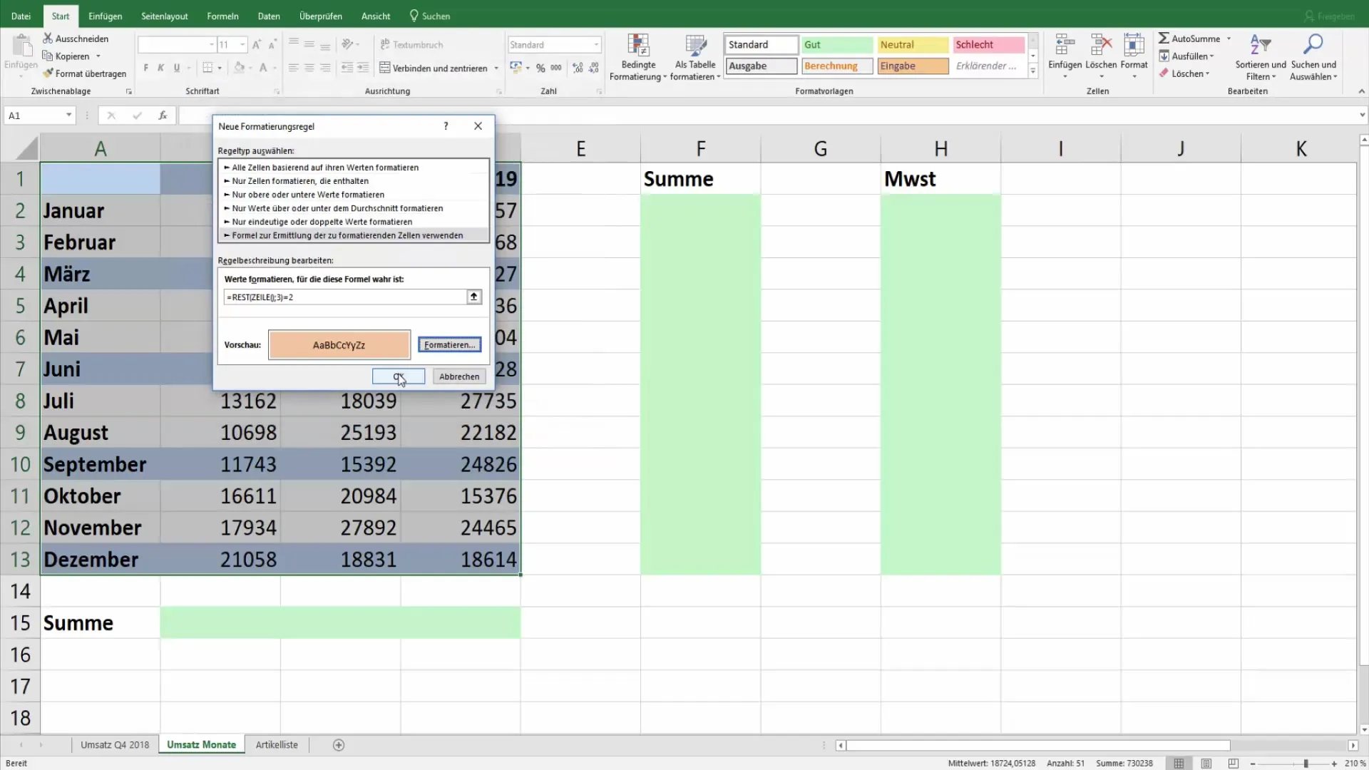 Excel: Cómo resaltar cada segunda fila con color