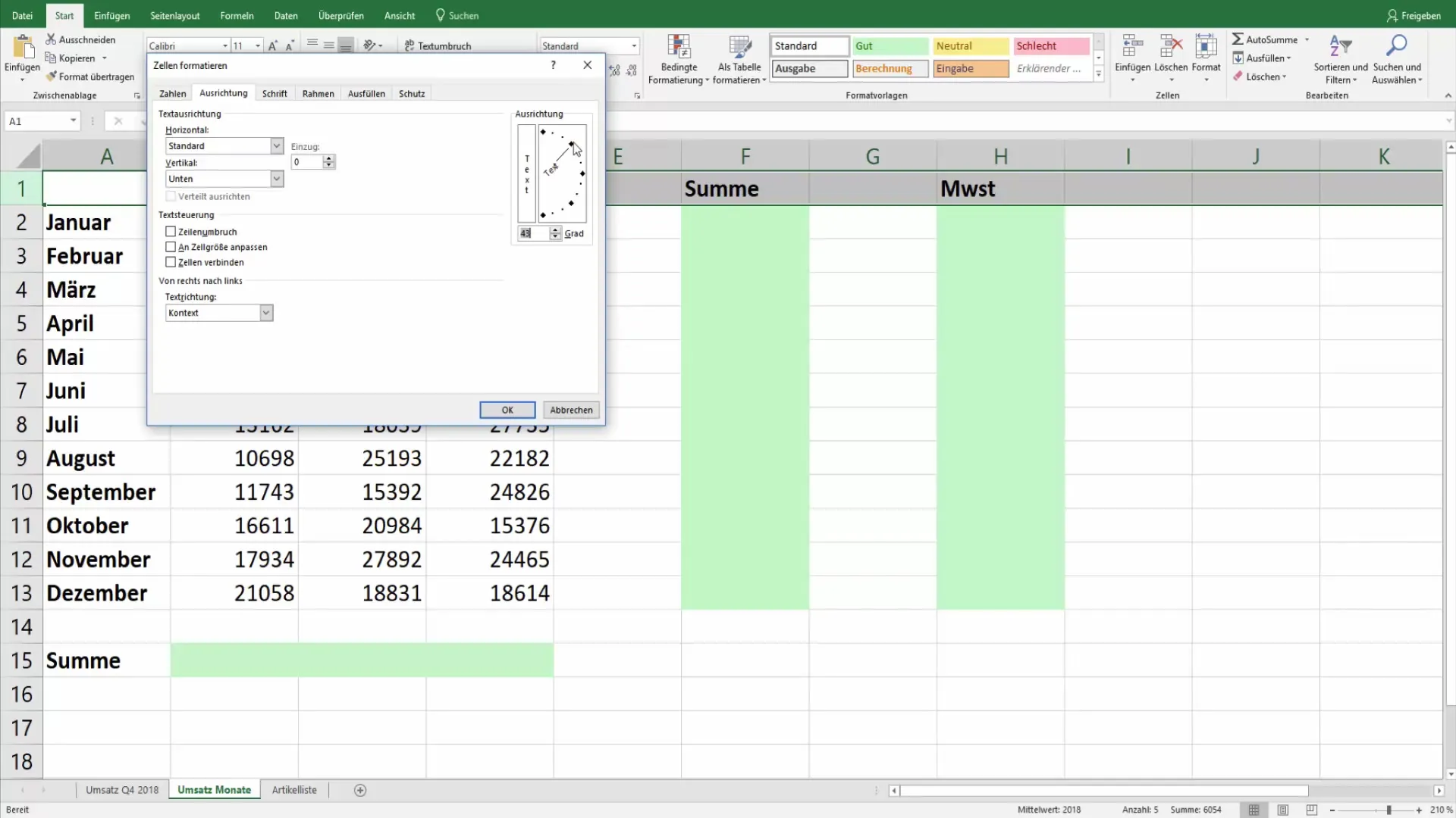Diseño eficaz de tablas de Excel con encabezados inclinados