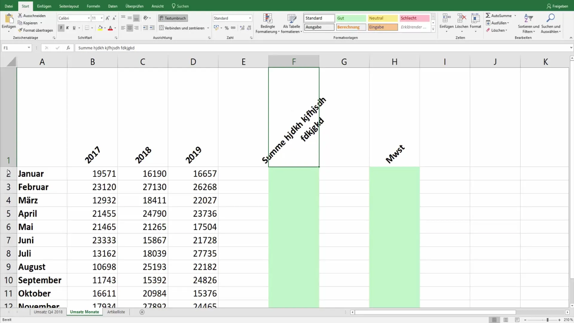 Diseño efectivo de tablas de Excel con encabezados inclinados