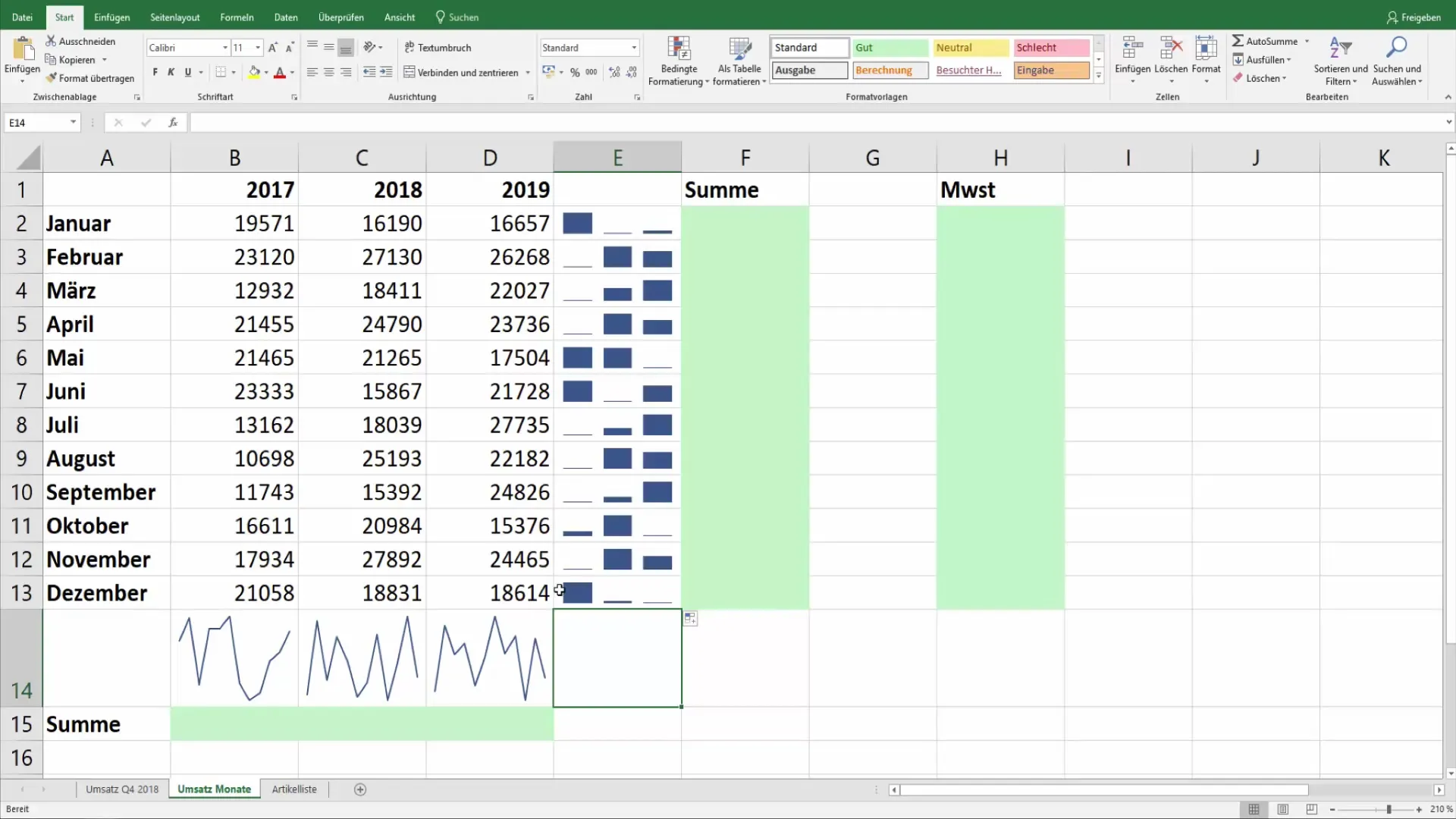 Mini-grafice in Excel: Așa prezinti datele în mod vizual