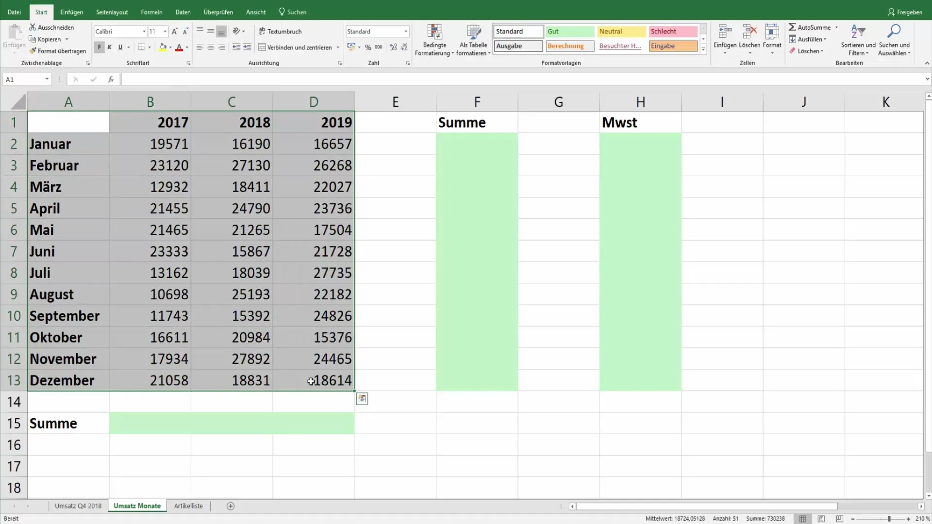 Excel-Tabellen für die Präsentation ansprechend gestalten