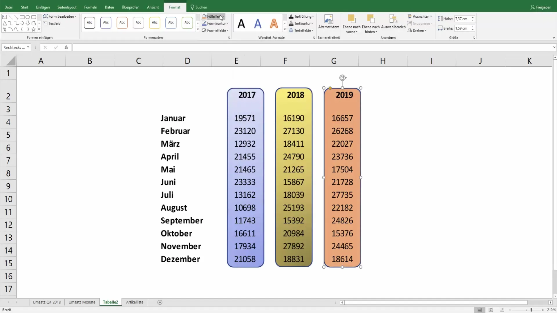 Excel-Tabellen für die Präsentation ansprechend gestalten