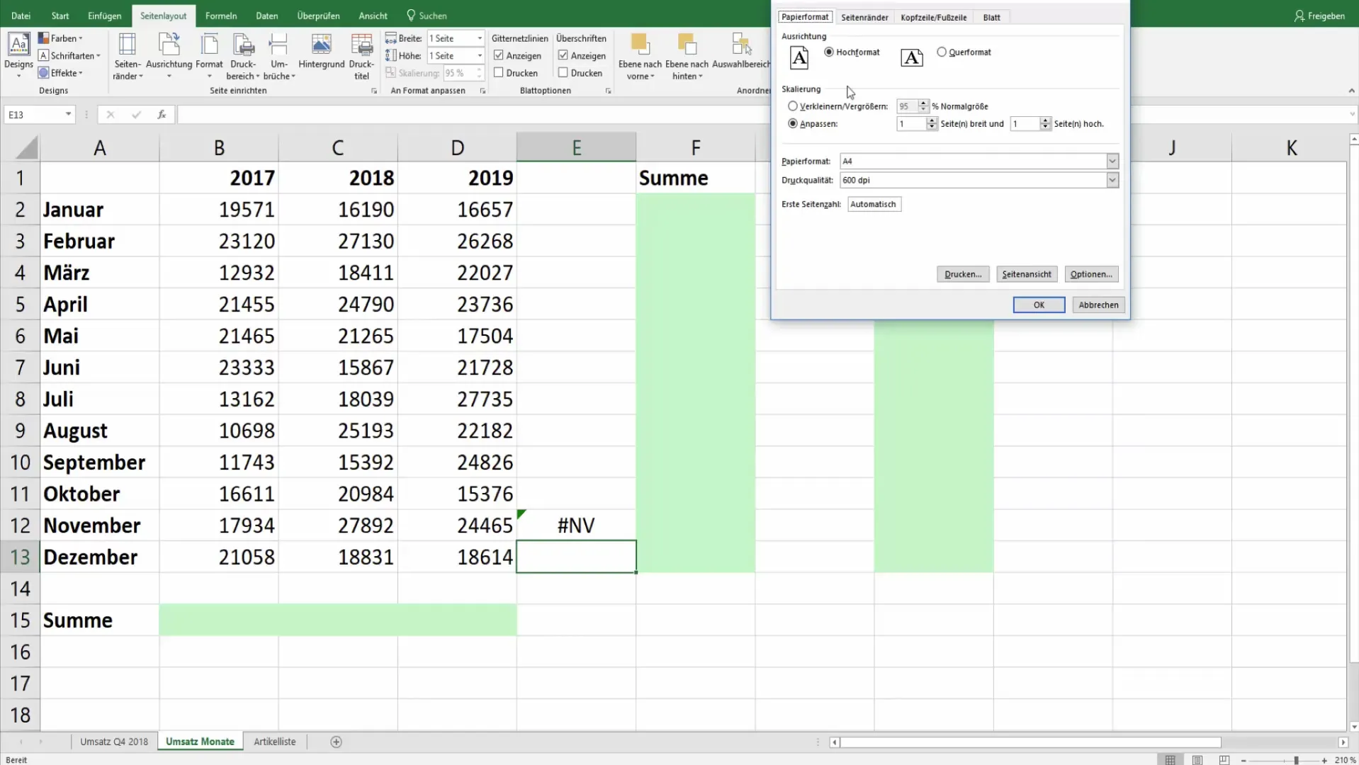 Sembunyikan nilai-nilai kesalahan di Excel saat mencetak