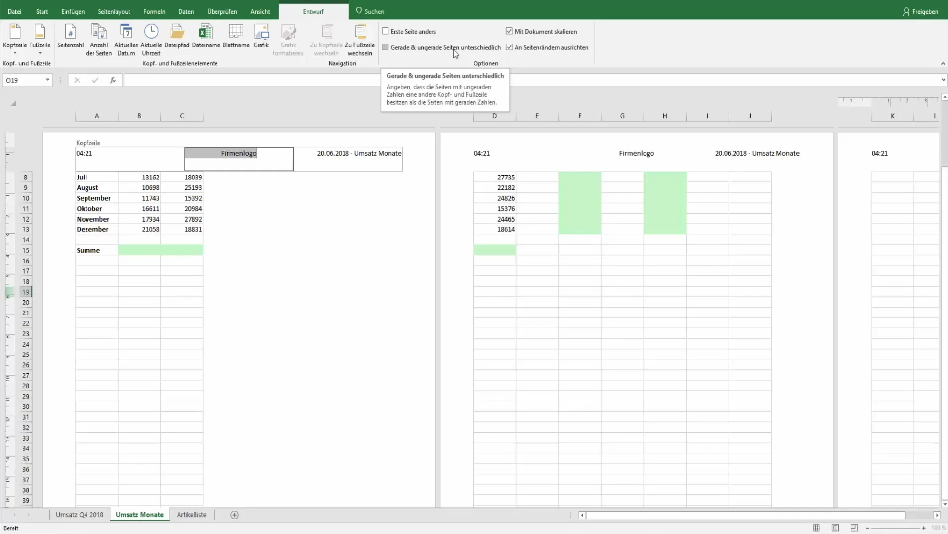 Utilizzo efficace di intestazioni e piè di pagina in Excel
