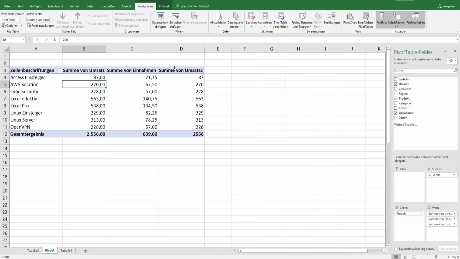 Utilizar de manera efectiva tablas dinámicas para cálculos y configuraciones de campos
