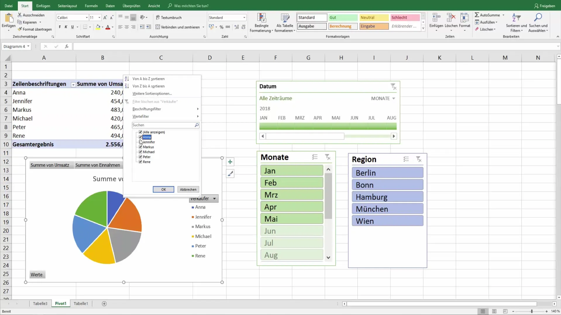 Creazione efficace di grafici pivot in Excel