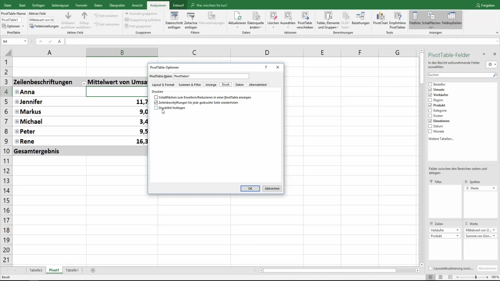 Setări optime pentru tabele pivot în Excel