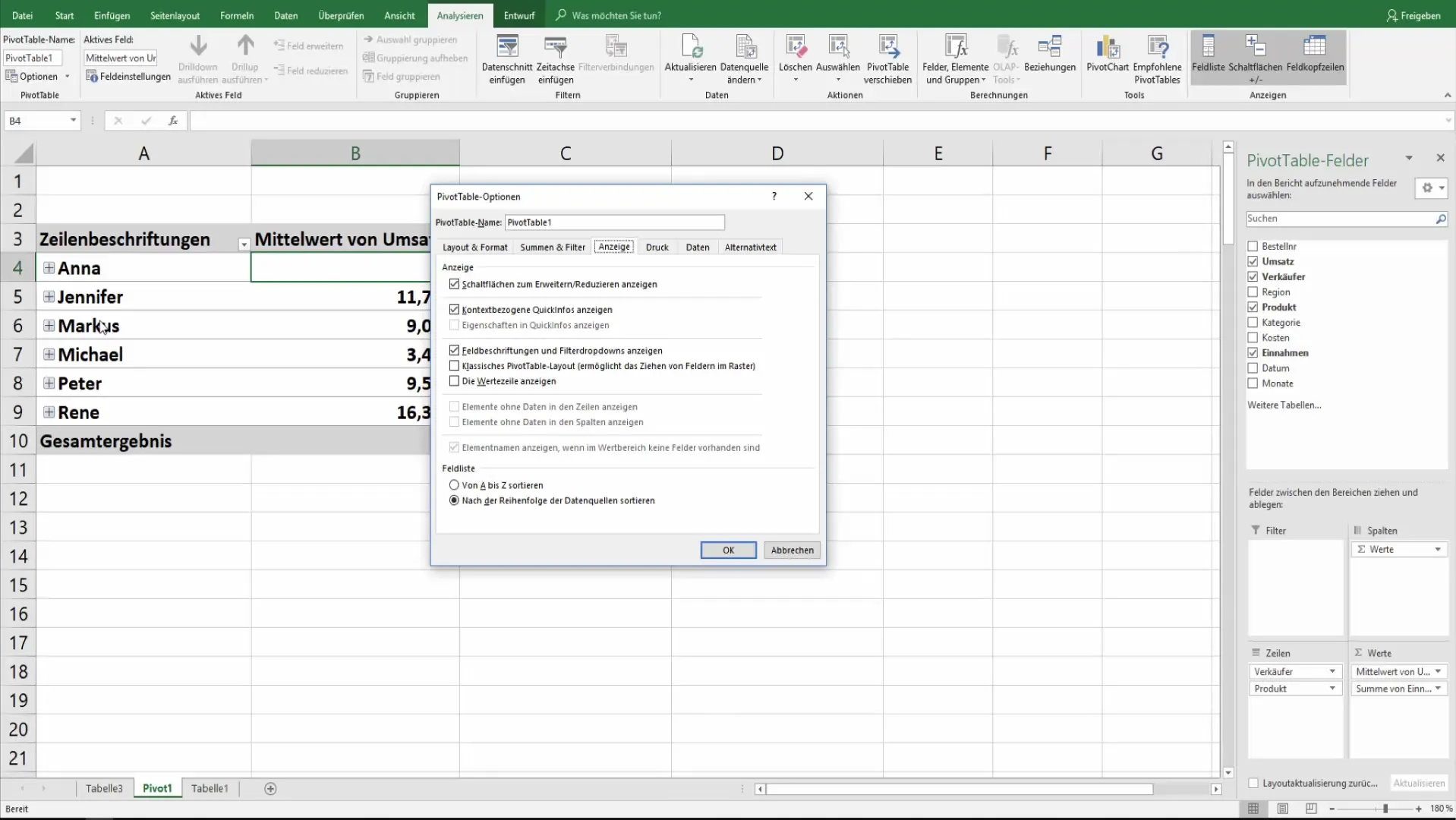 Setările optime pentru tabelele pivot în Excel