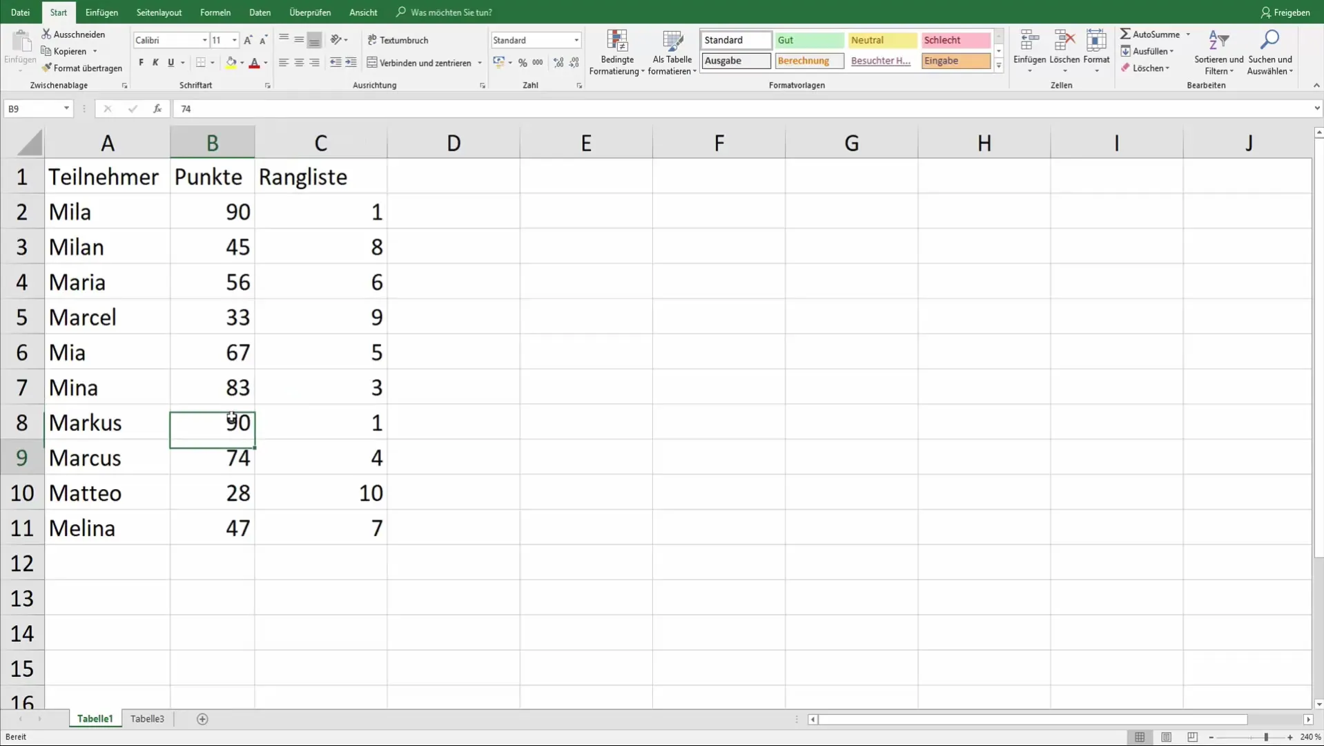 Turnuvalar için otomatik olarak Excel sıralama listeleri oluşturun