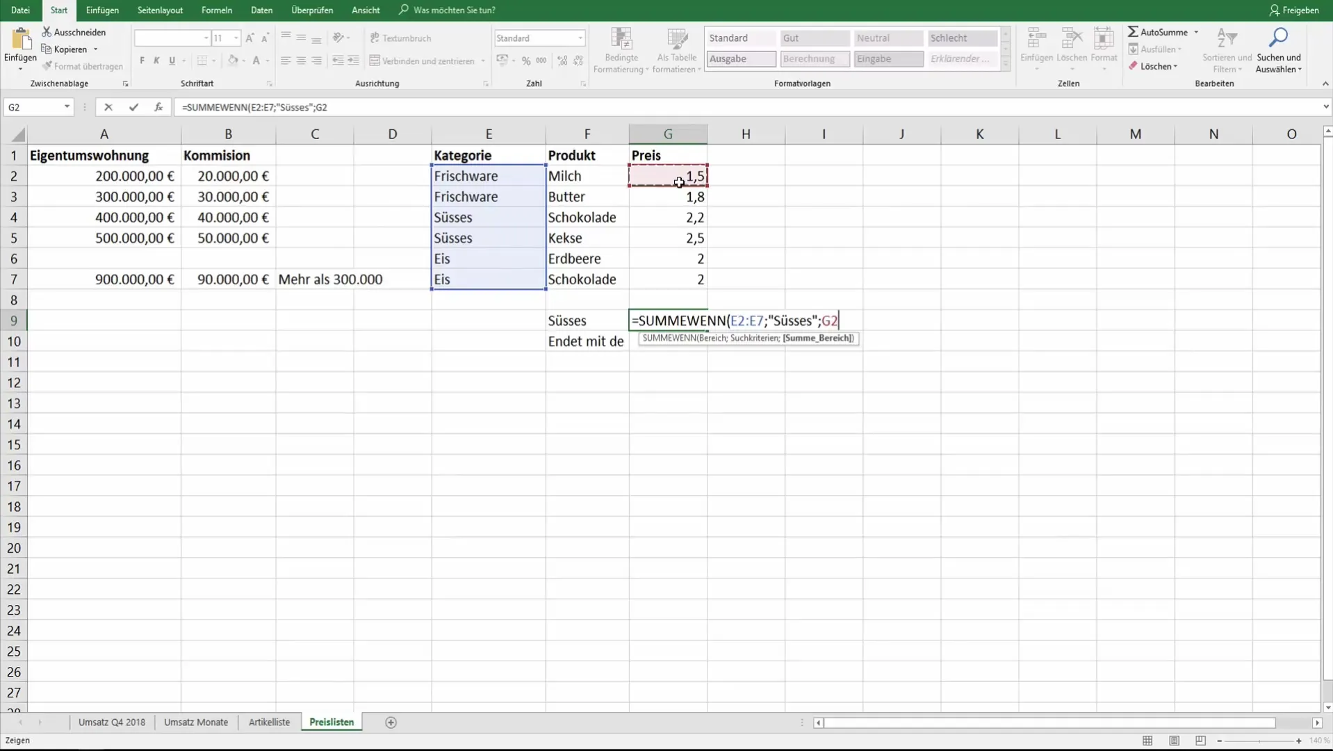 Excel opsummeringsfunktion med SUM.HVIS