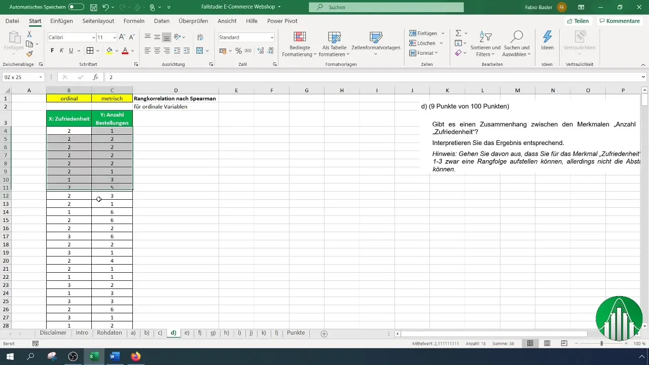 Calculul corelației de rang Spearman în Excel