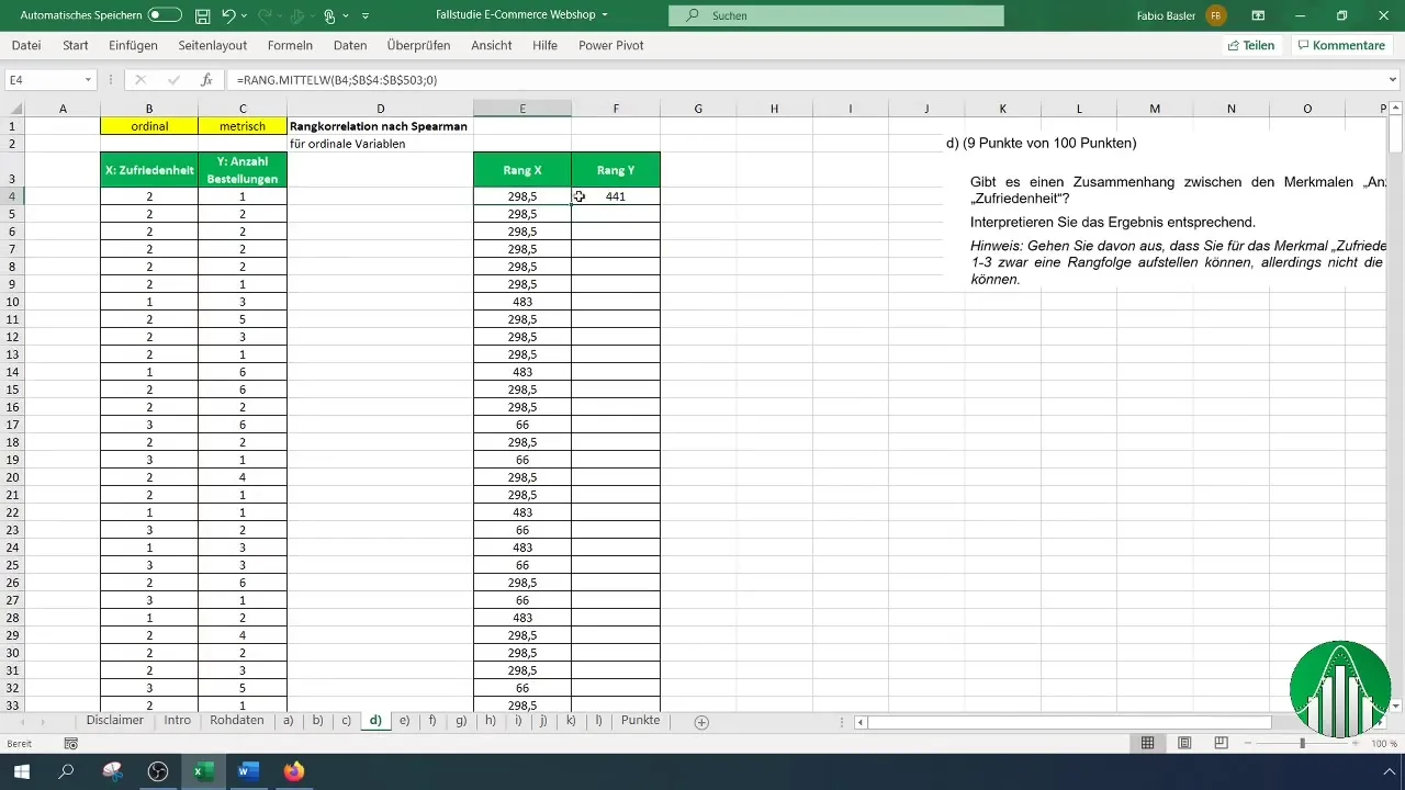 Calcularea corelației de rang Spearman în Excel