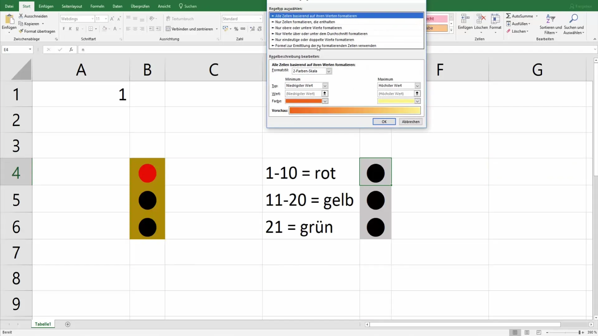 Configurar la función semáforo en Excel para una presentación óptima de los datos
