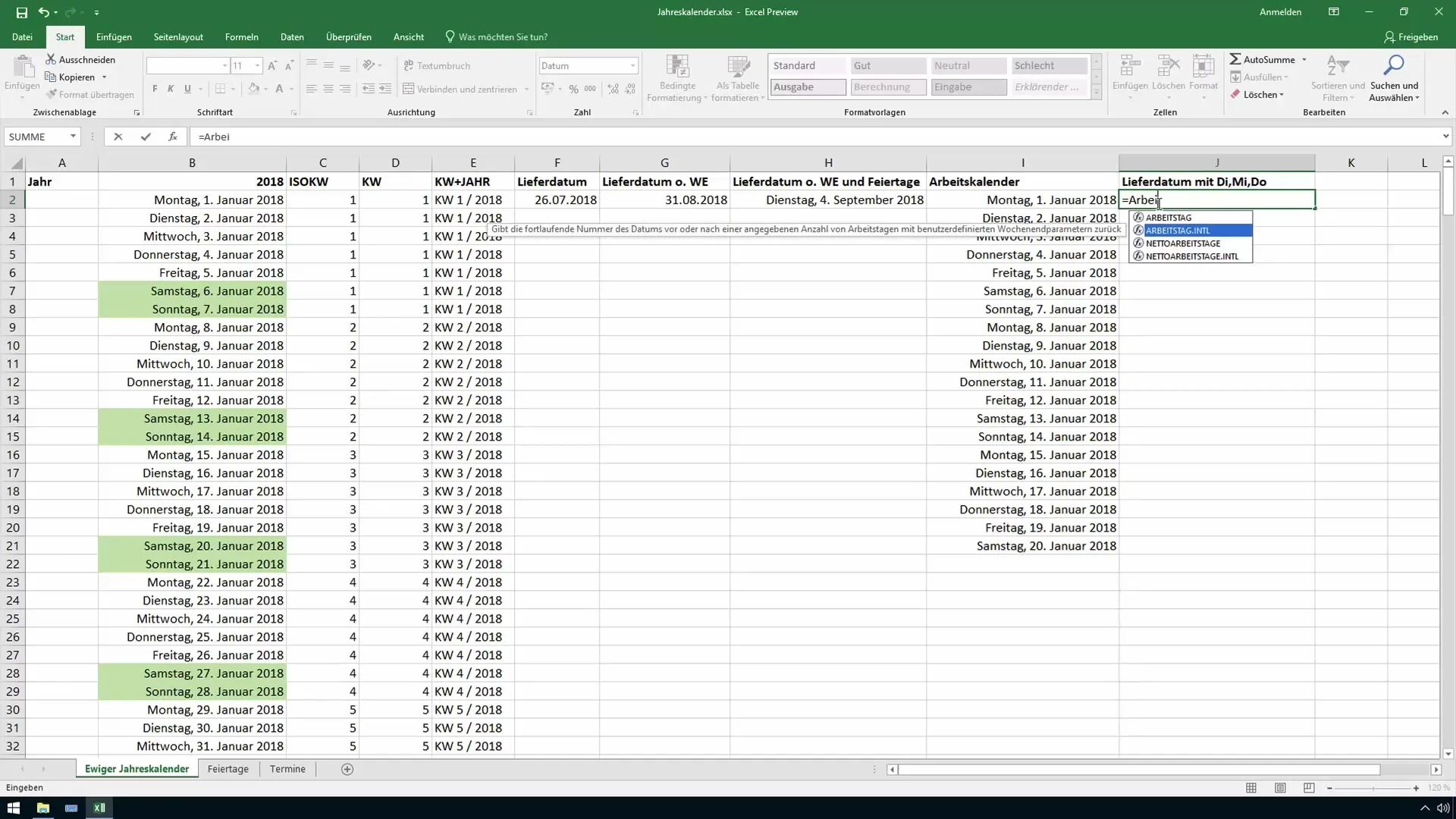 Calcolo di dati futuri in Excel
