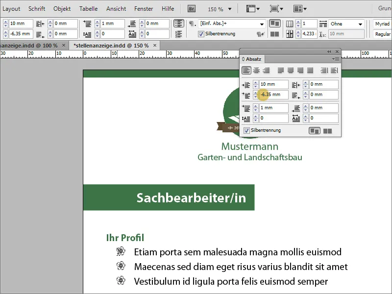 Membuat iklan lowongan kerja di Adobe InDesign.