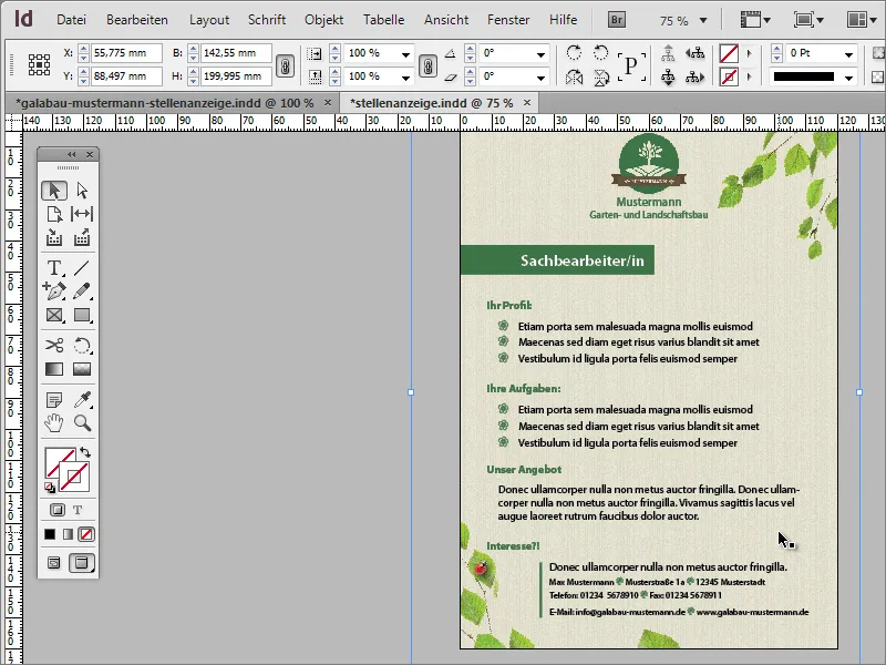 Vytvořit inzerát v programu Adobe InDesign.