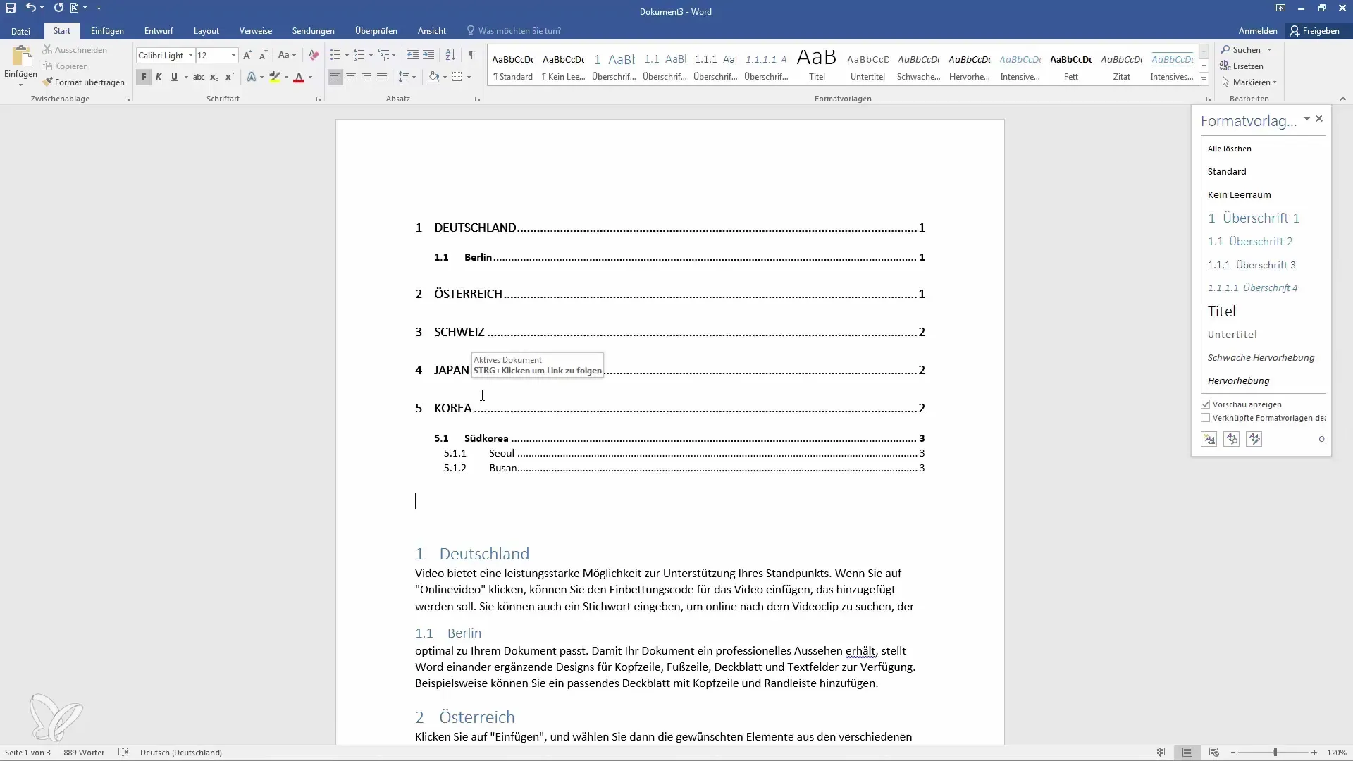 Opret og tilpas automatisk indholdsfortegnelse i Word