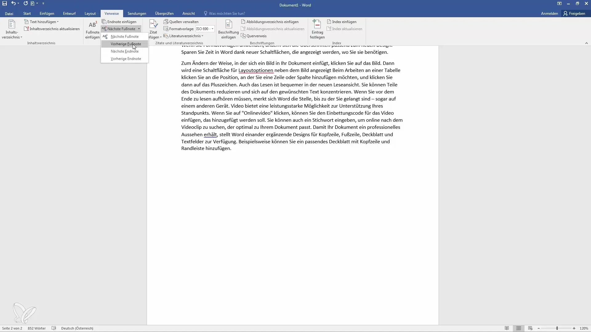 Utilizzare note a piè di pagina ed a fine in Word in modo efficiente