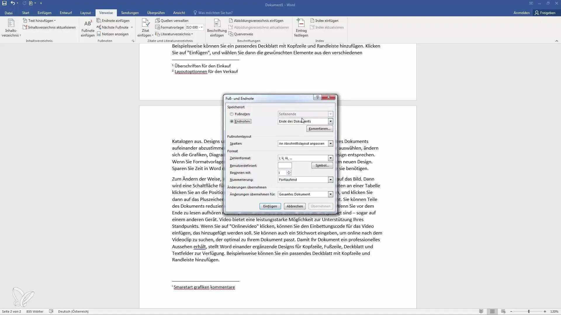 Utilizzare note a piè di pagina ed a fine testo efficienti in Word