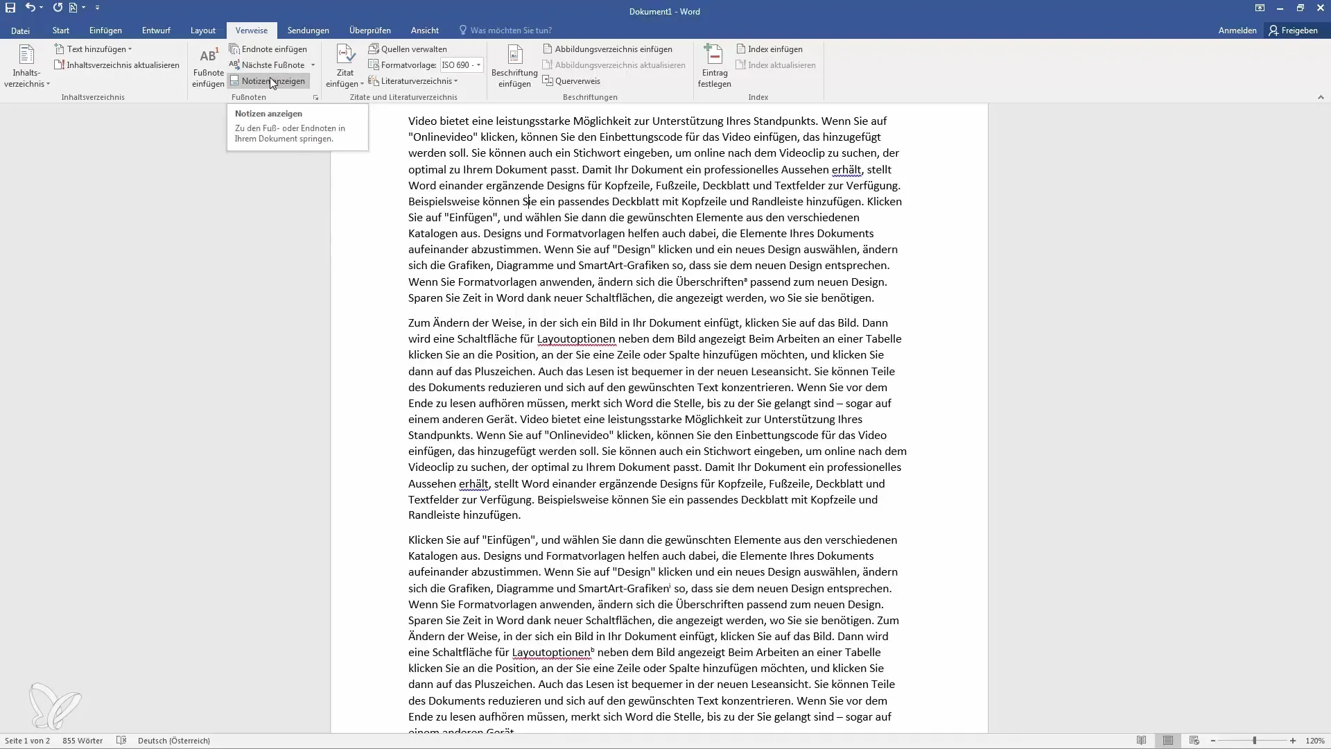 Utilizzare note a piè di pagina ed a fine pagina efficienti in Word