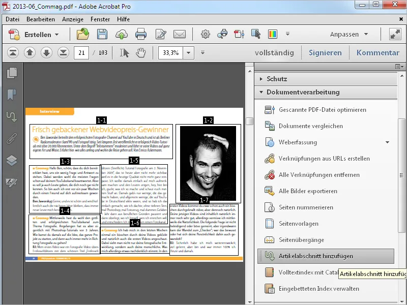 Artikelabschnitte und Leserichtung definieren mit Acrobat Artikelabschnitte und Leserichtung definieren mit Acrobat