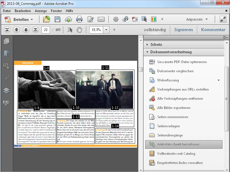 Define article sections and reading direction with Acrobat