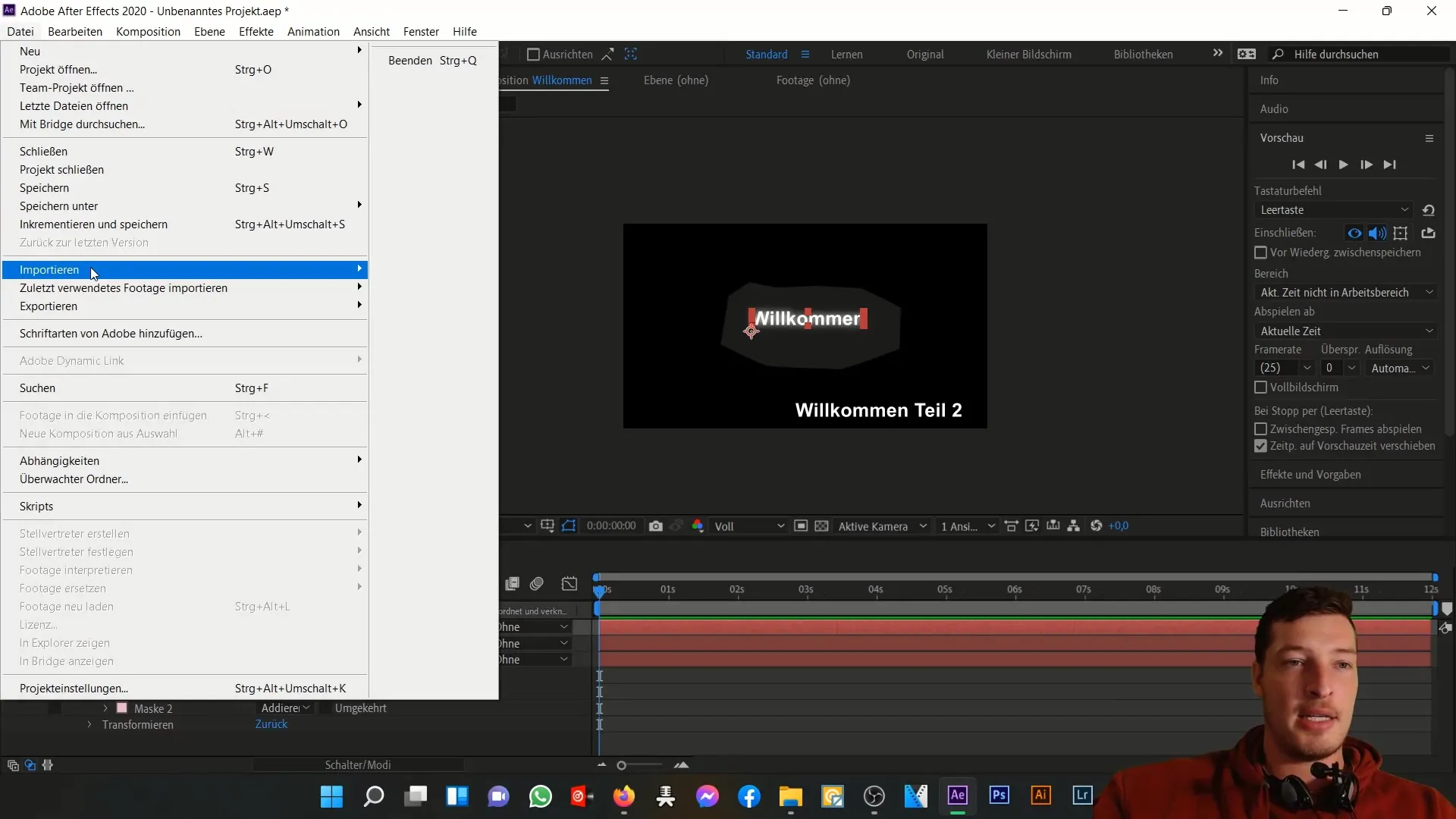 Übersicht über den Projektbereich in After Effects