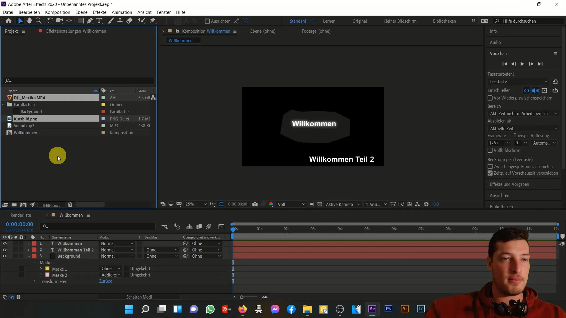 Übersicht über den Projektbereich in After Effects