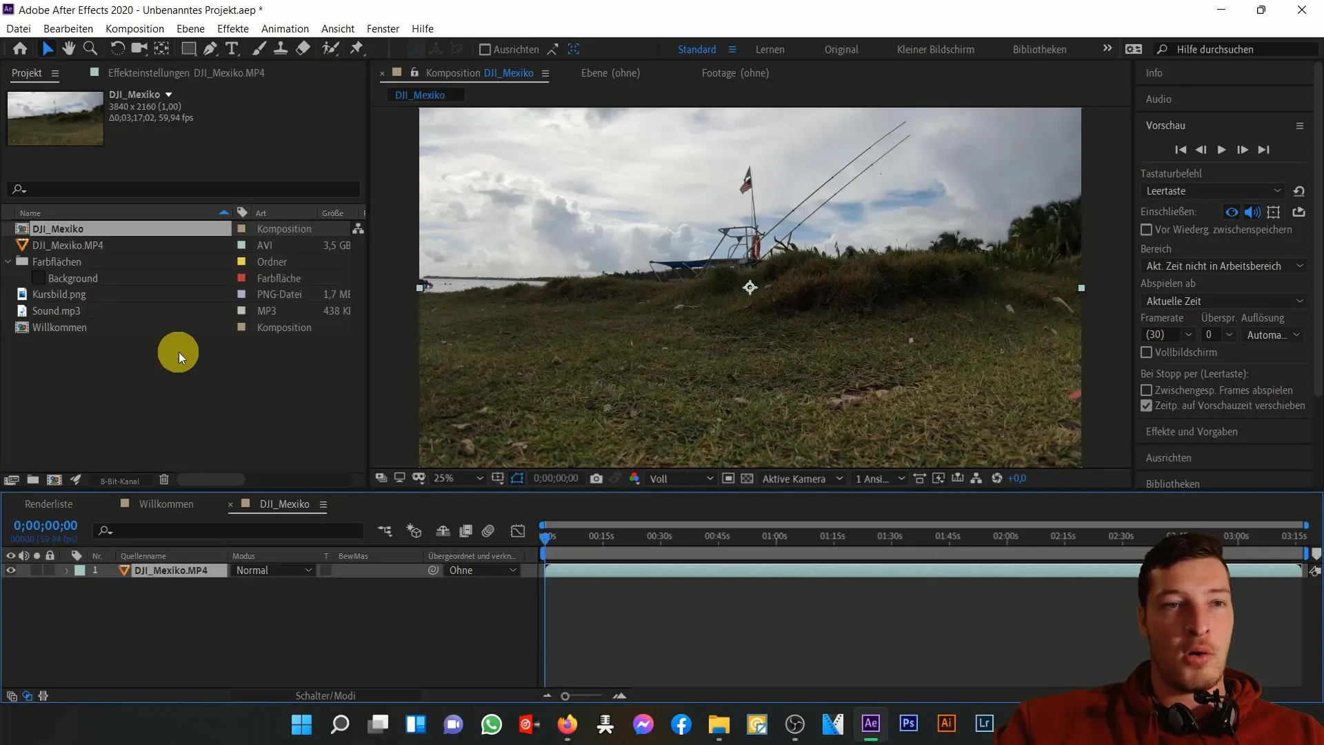 Übersicht über den Projektbereich in After Effects