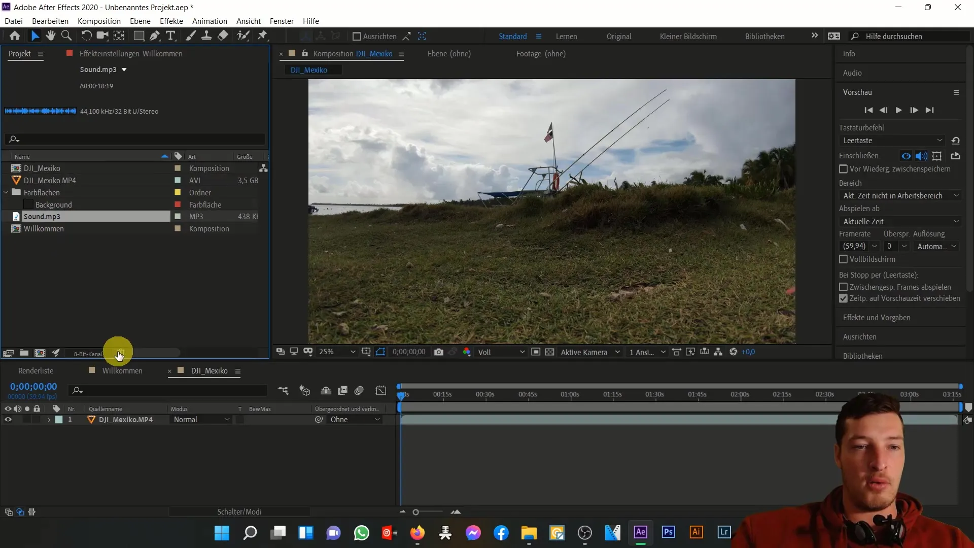 Übersicht über den Projektbereich in After Effects