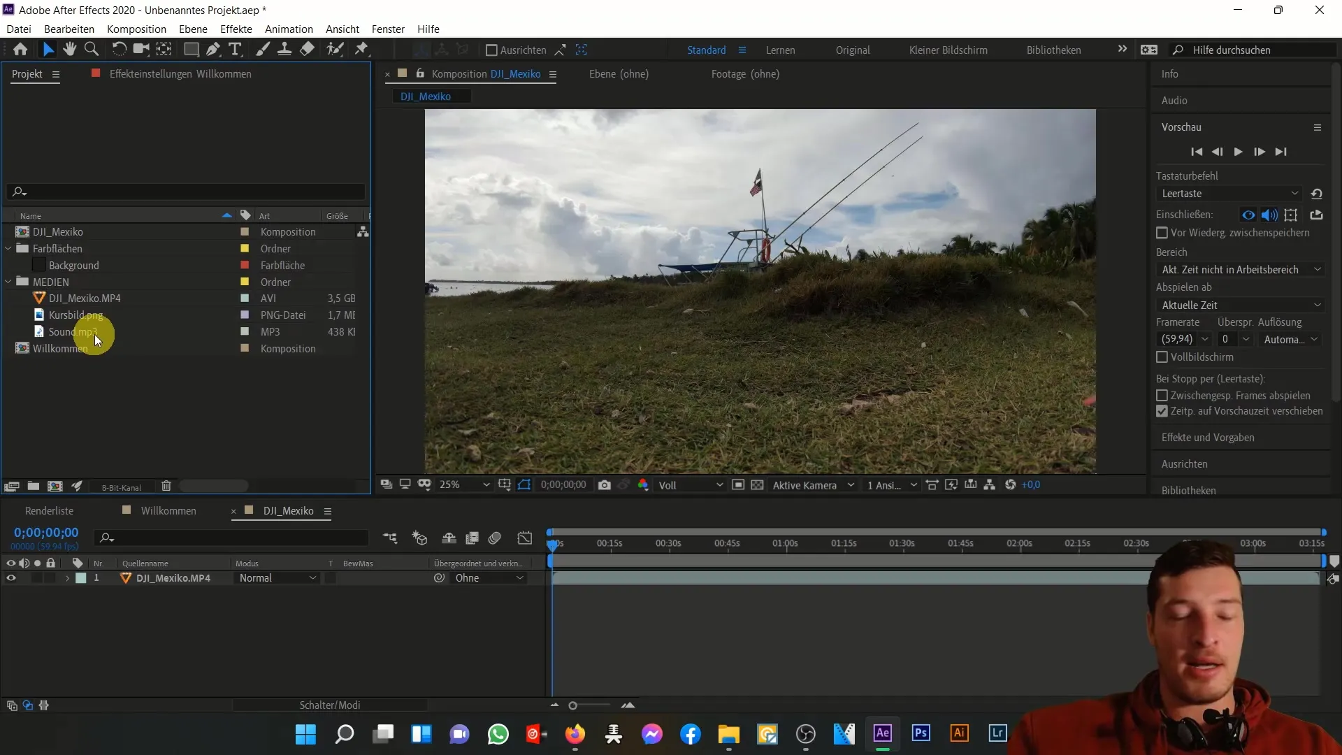Übersicht über den Projektbereich in After Effects