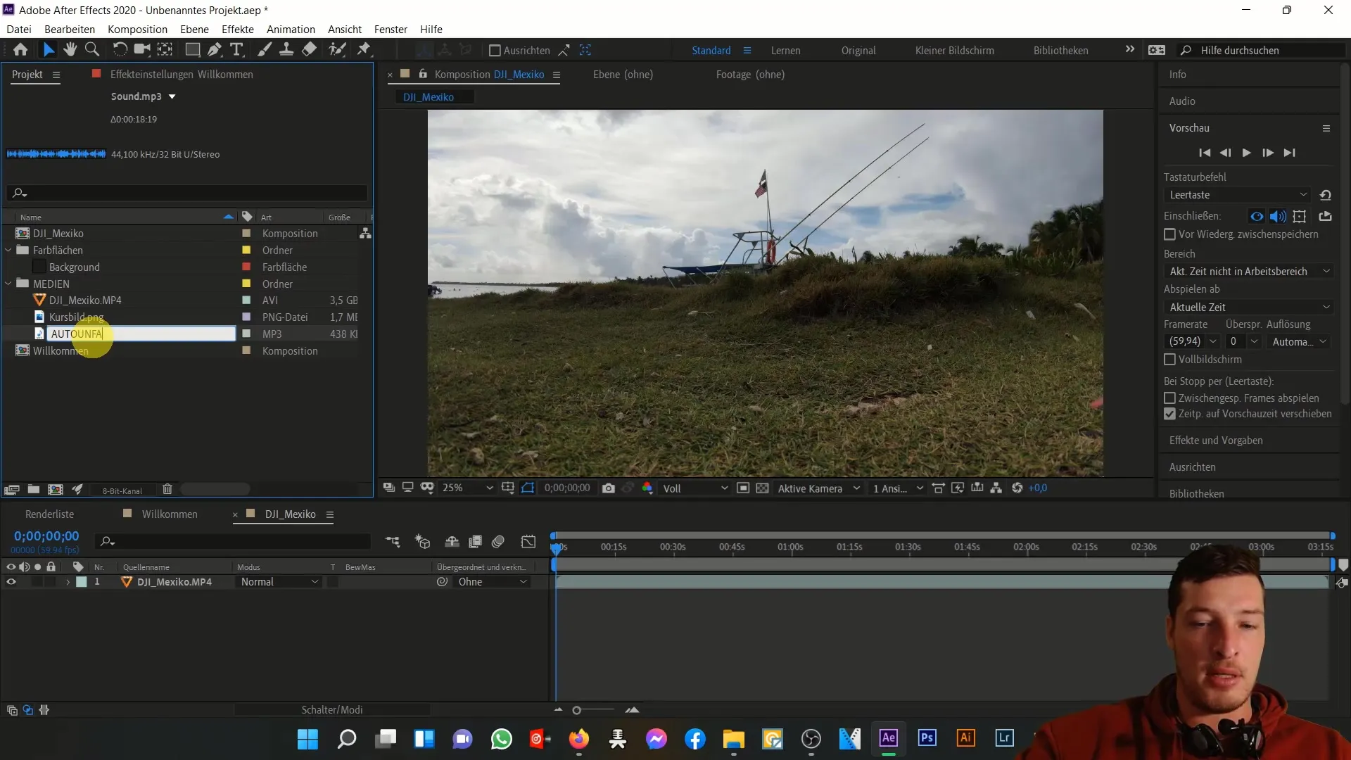 Übersicht über den Projektbereich in After Effects