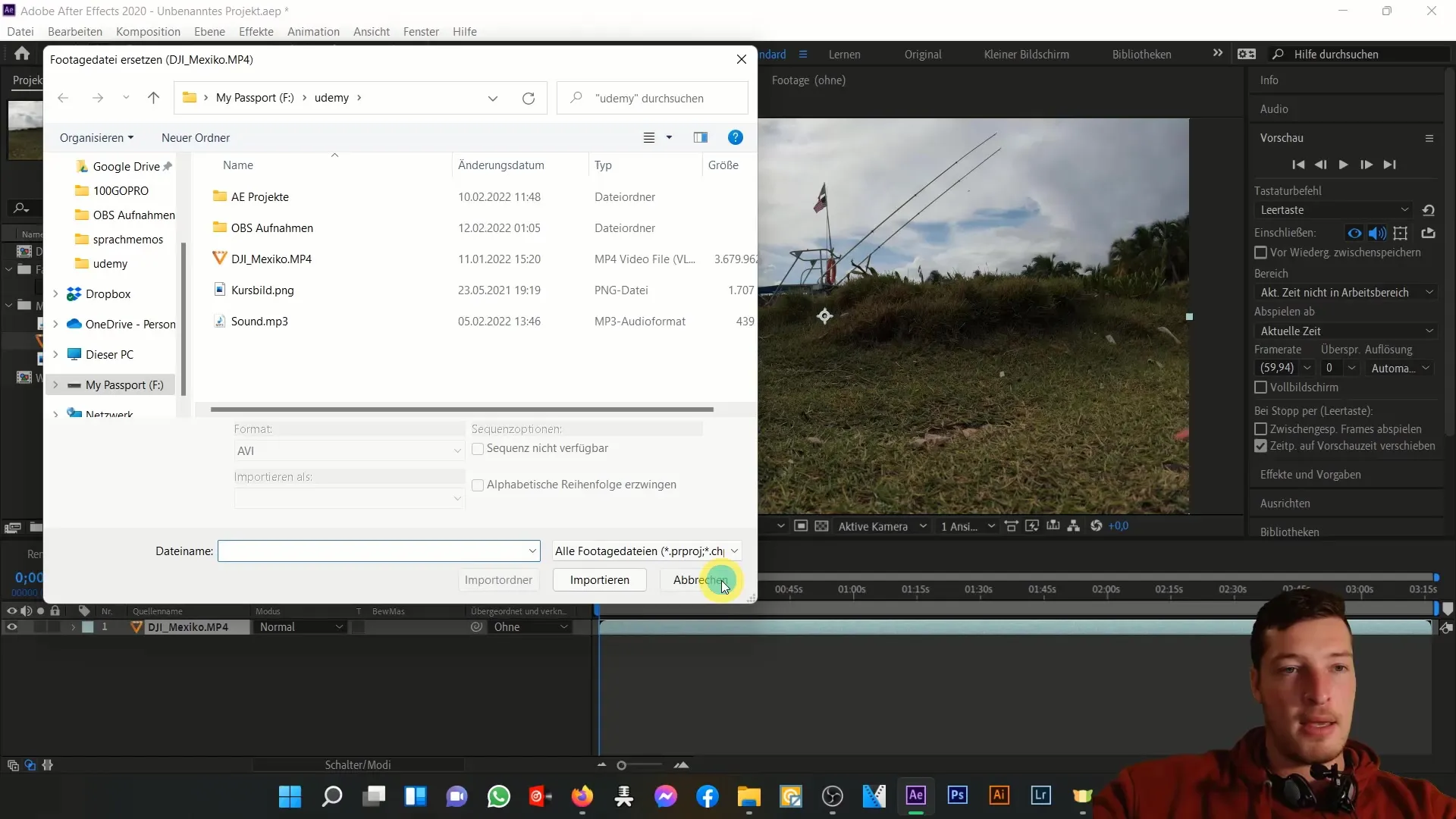 Übersicht über den Projektbereich in After Effects