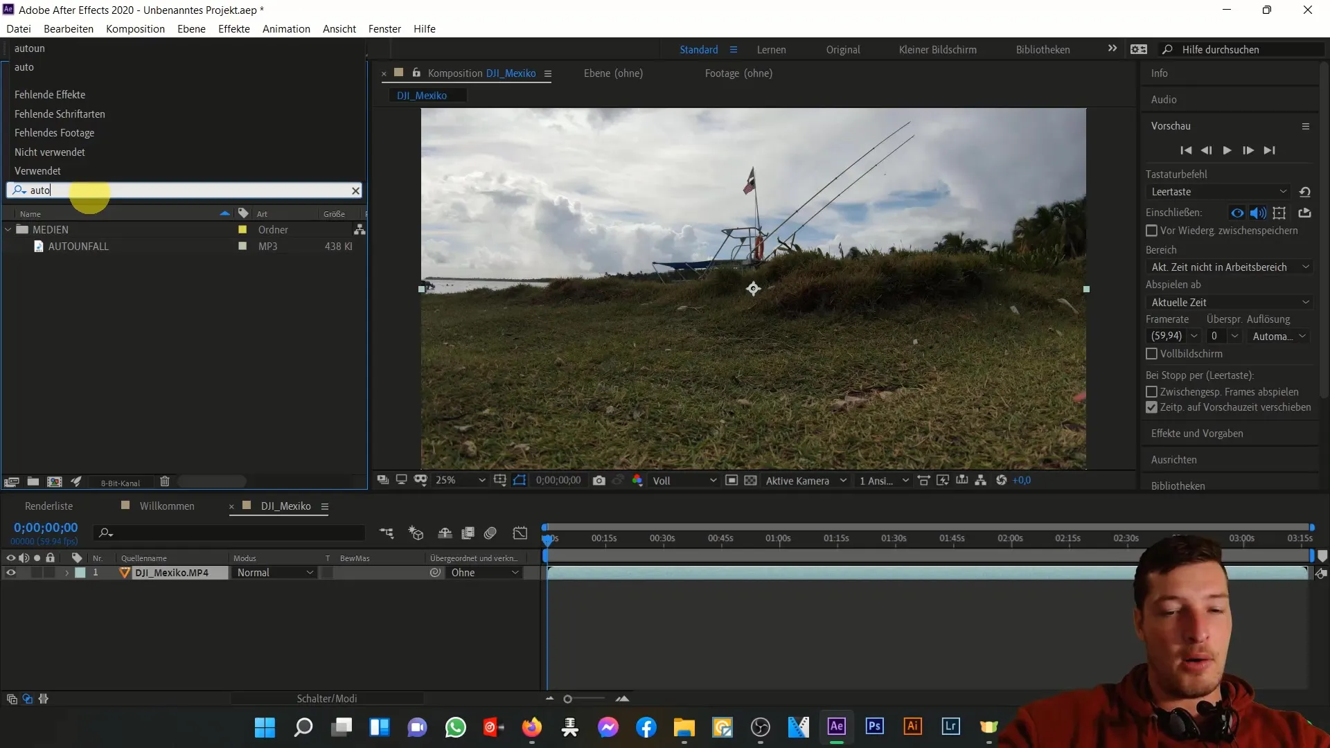 Übersicht über den Projektbereich in After Effects