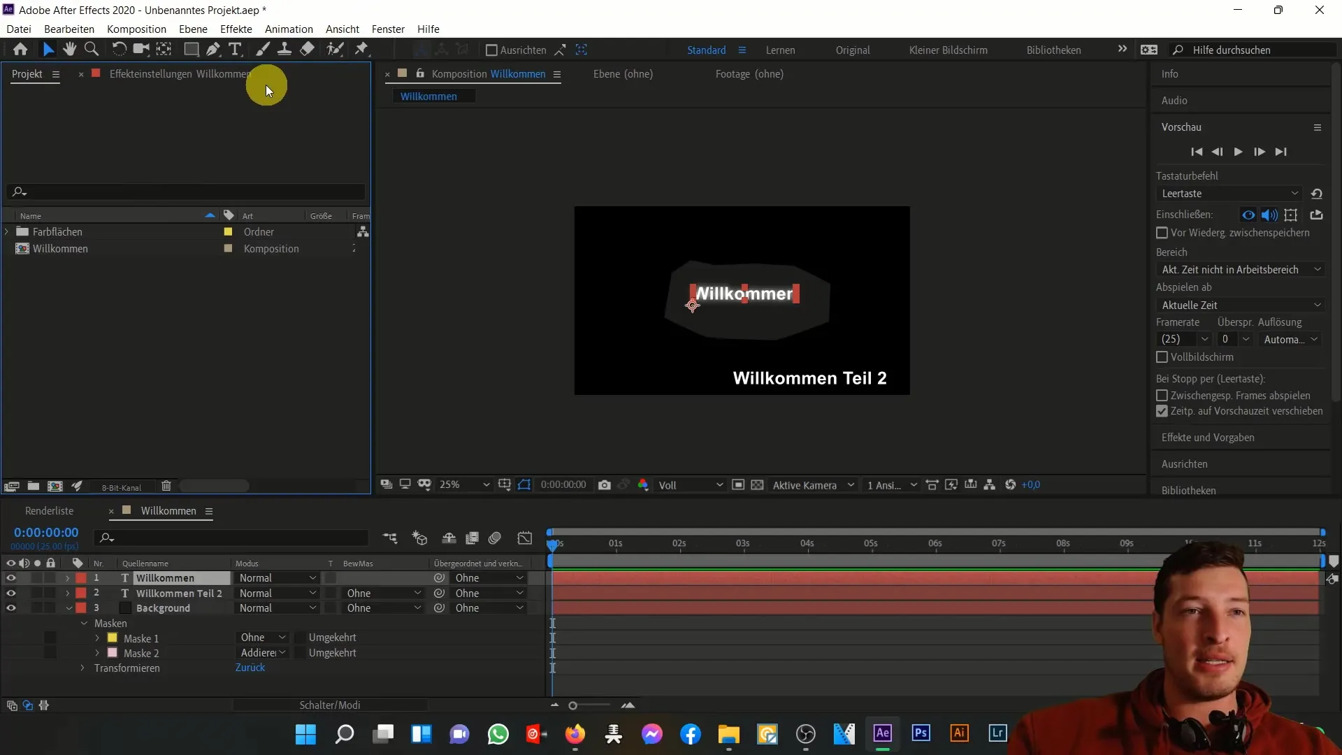 Übersicht über den Projektbereich in After Effects