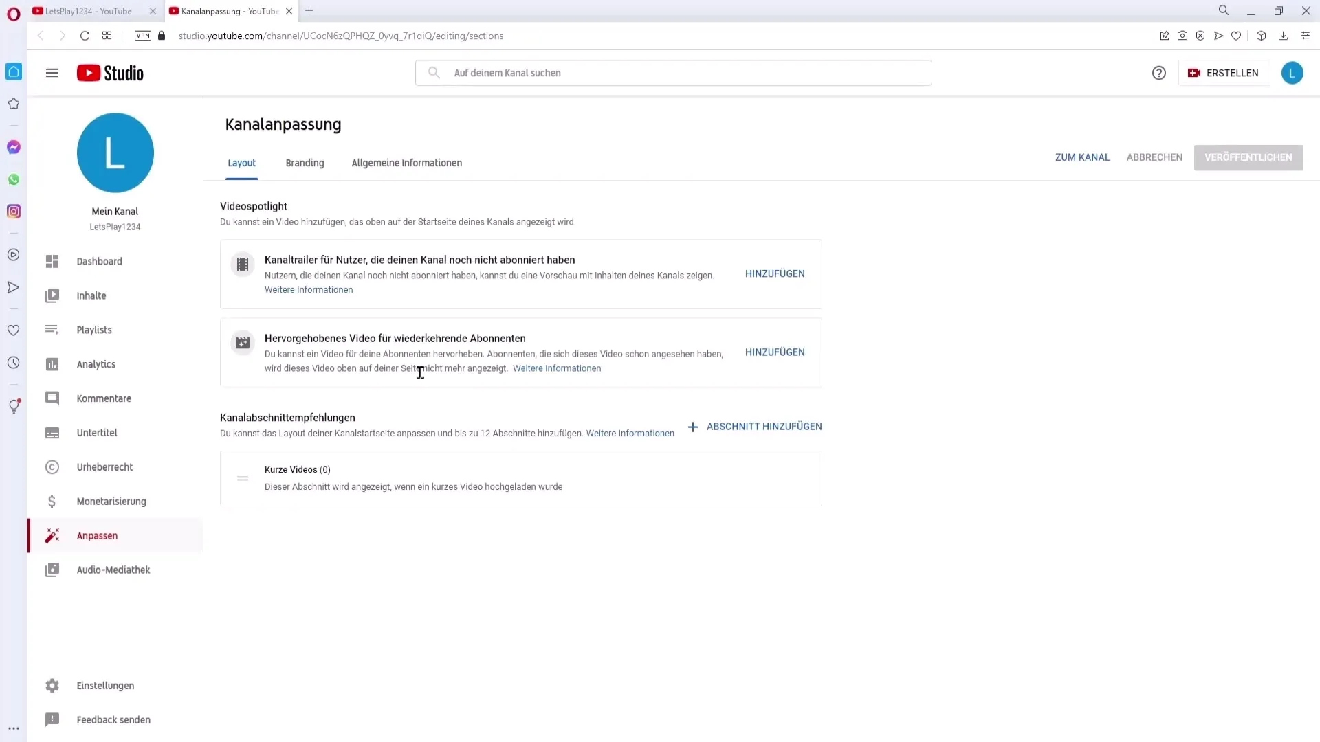Juster og finn kanal-URL-en på YouTube