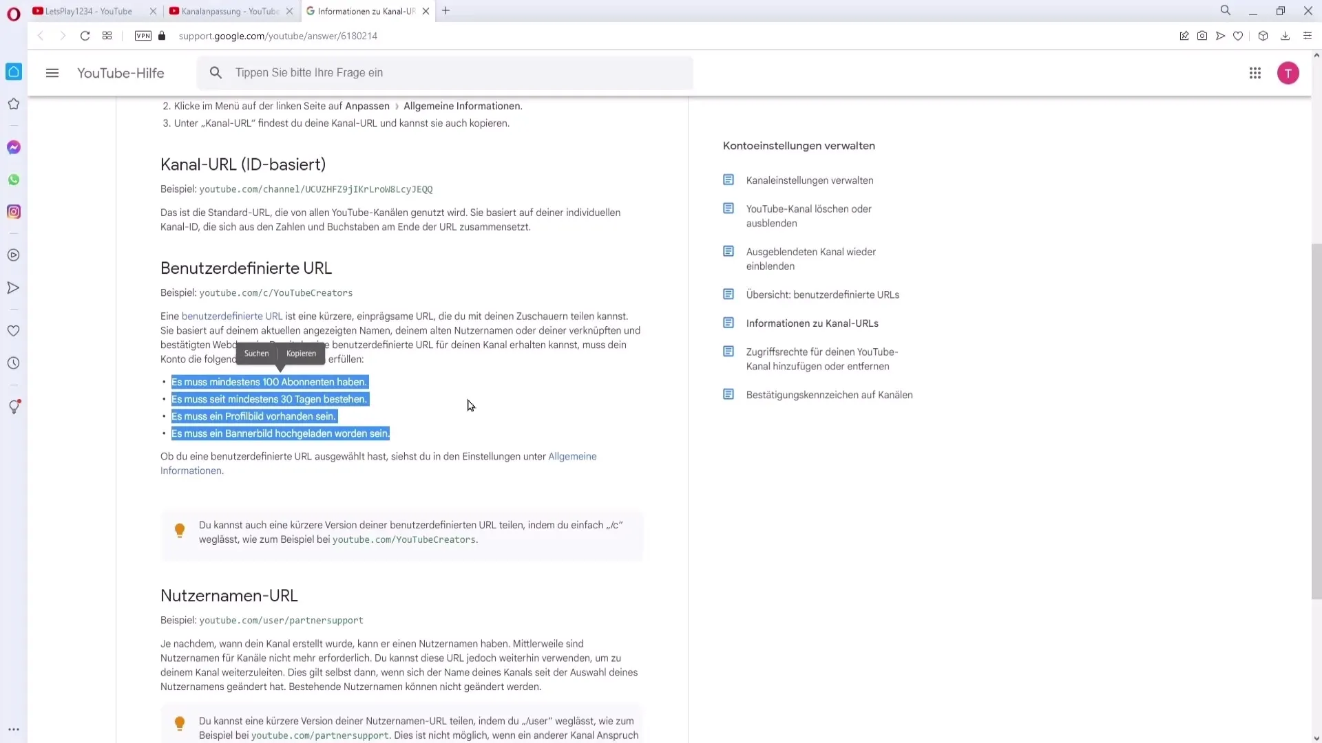 Justere og finne kanal-URL på YouTube