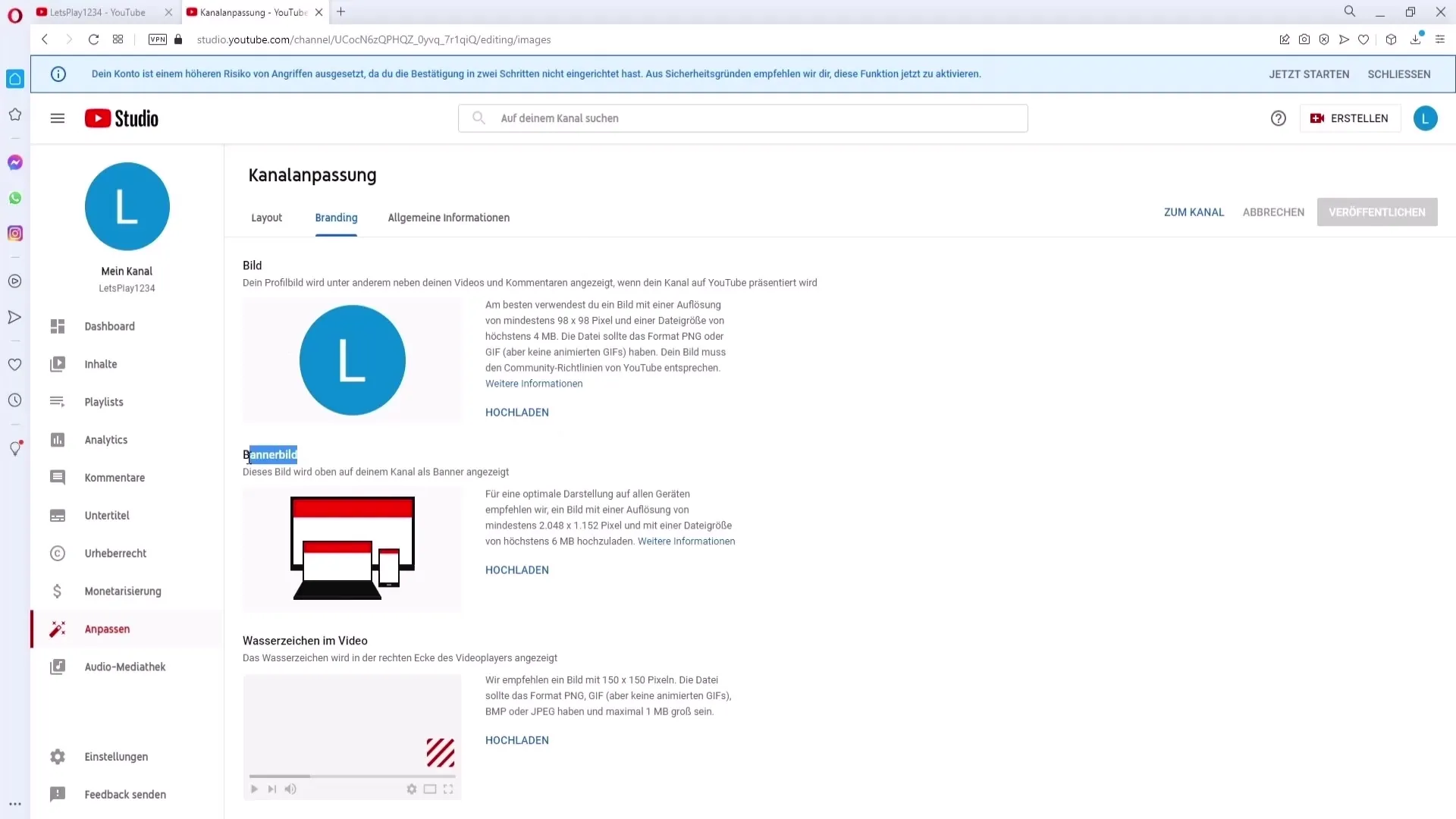 Bare last opp kanalbanner på YouTube