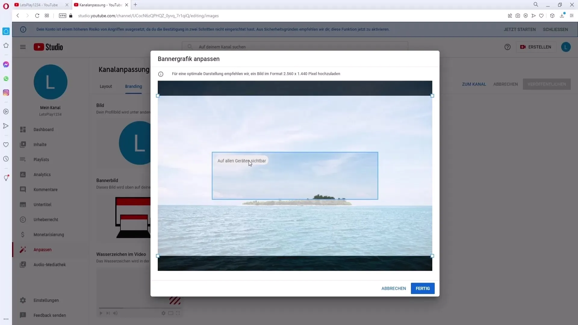 Bare last opp kanalbannere på YouTube