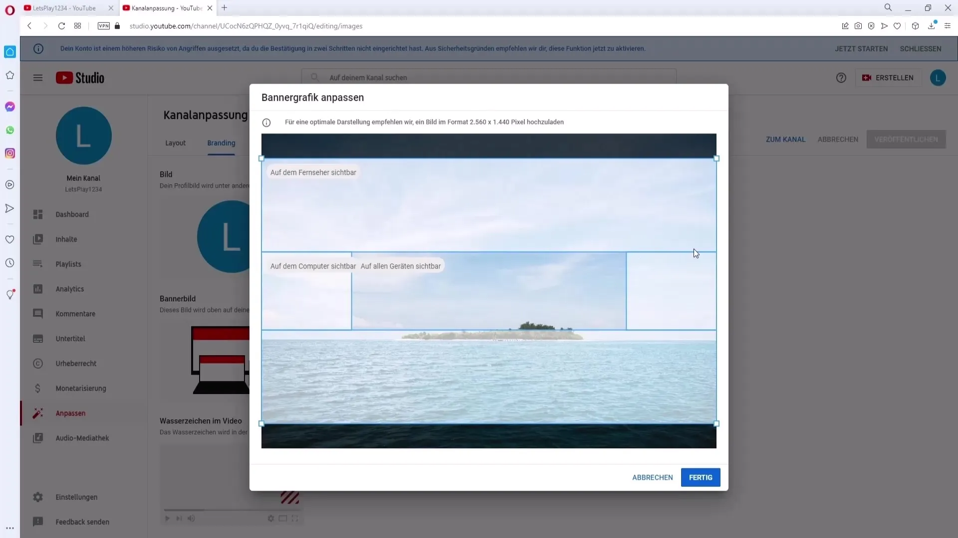 Bare last opp kanalbannere på YouTube