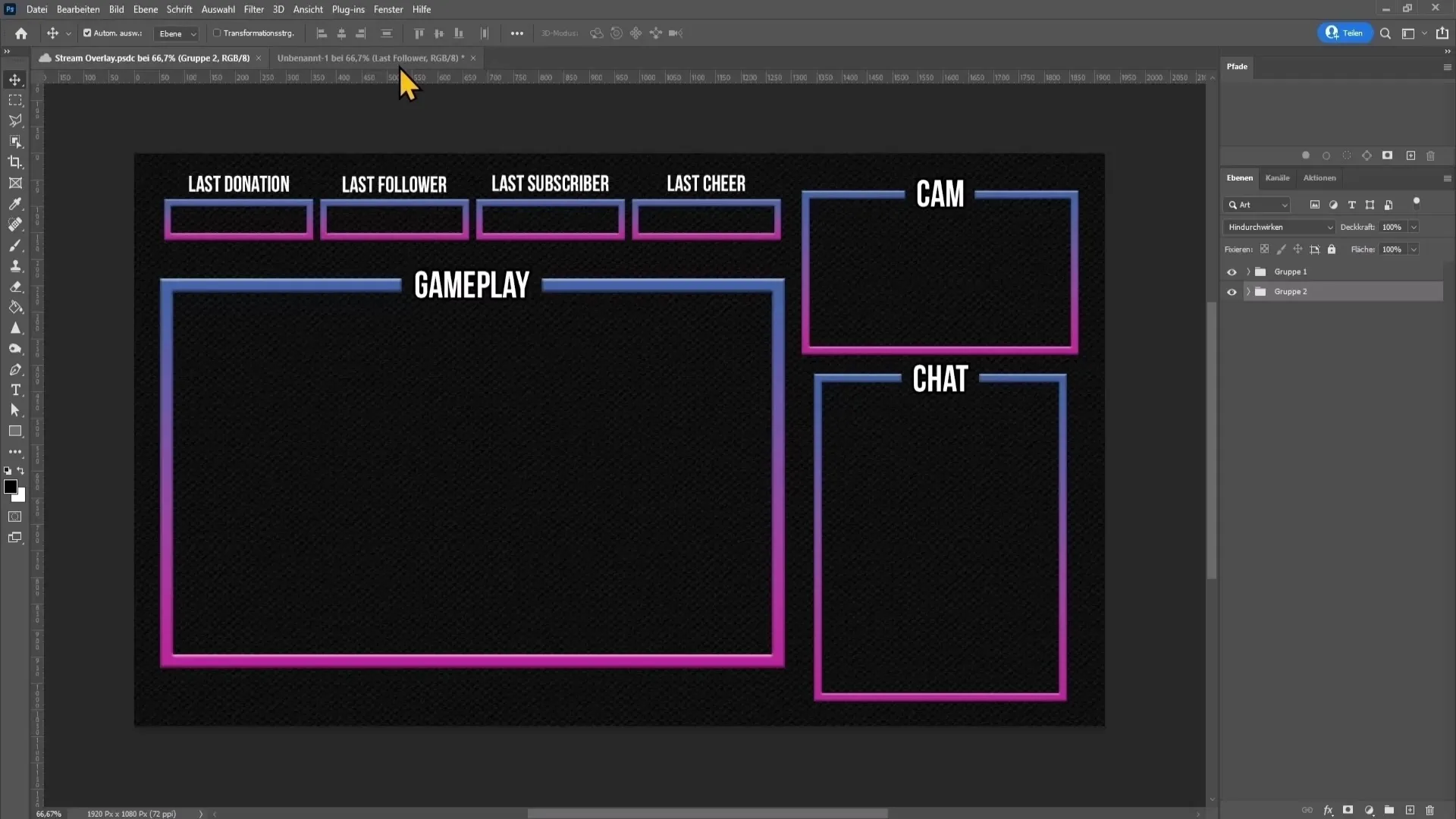 Membuat overlay siaran langsung dengan Photoshop untuk YouTube dan Twitch Membuat tata letak overlay streaming dengan Photoshop untuk YouTube dan Twitch