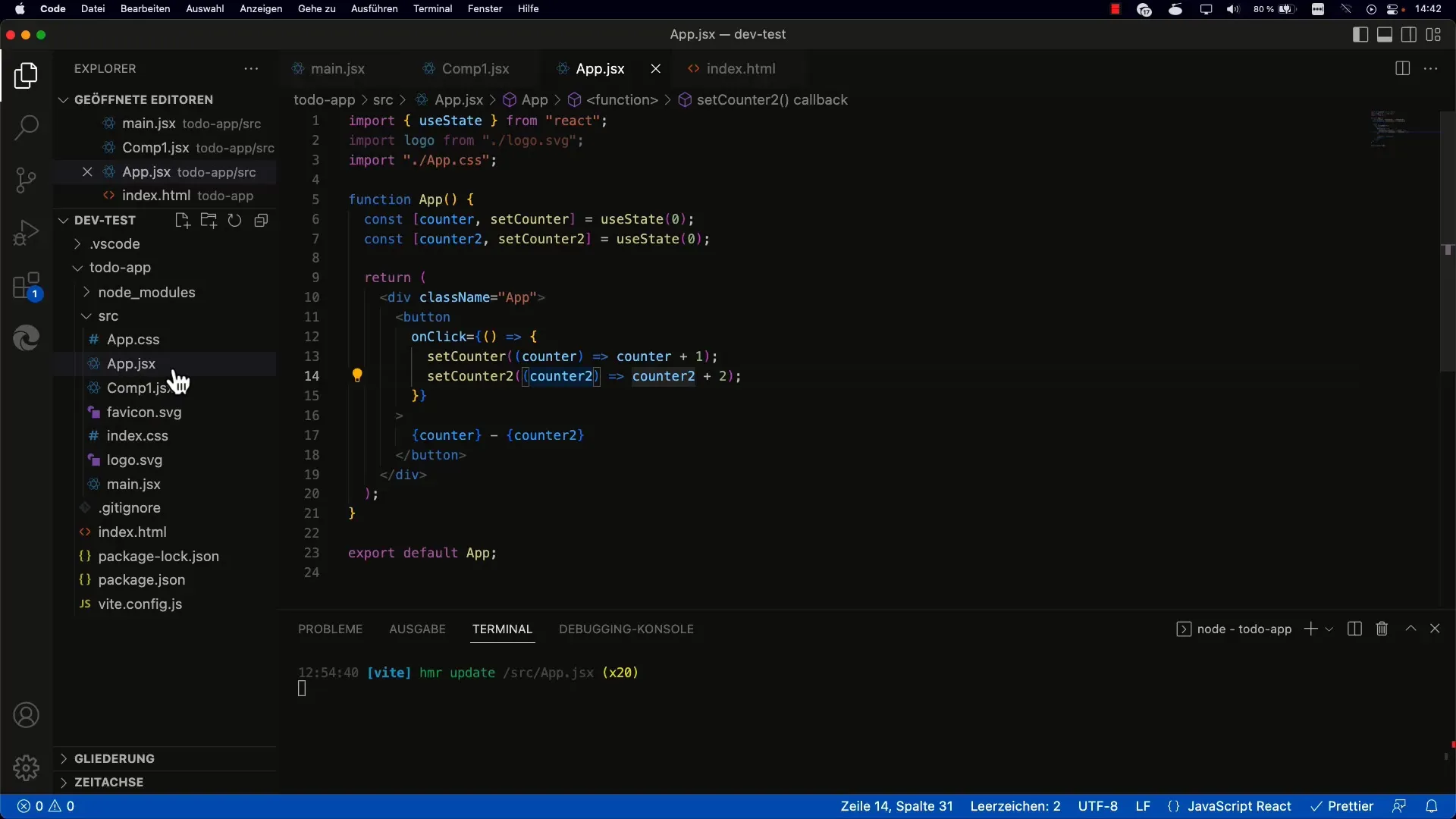 A crea o componentă de contor cu Props în React