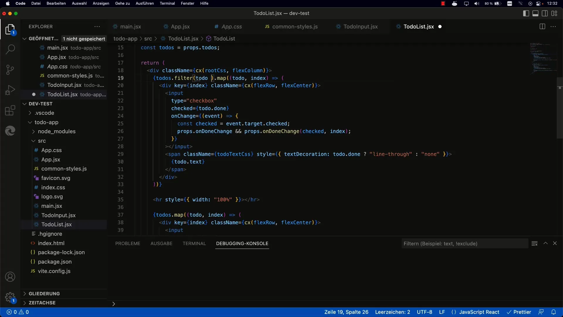 Aplicación de lista de tareas con React: Grupos para tareas completadas