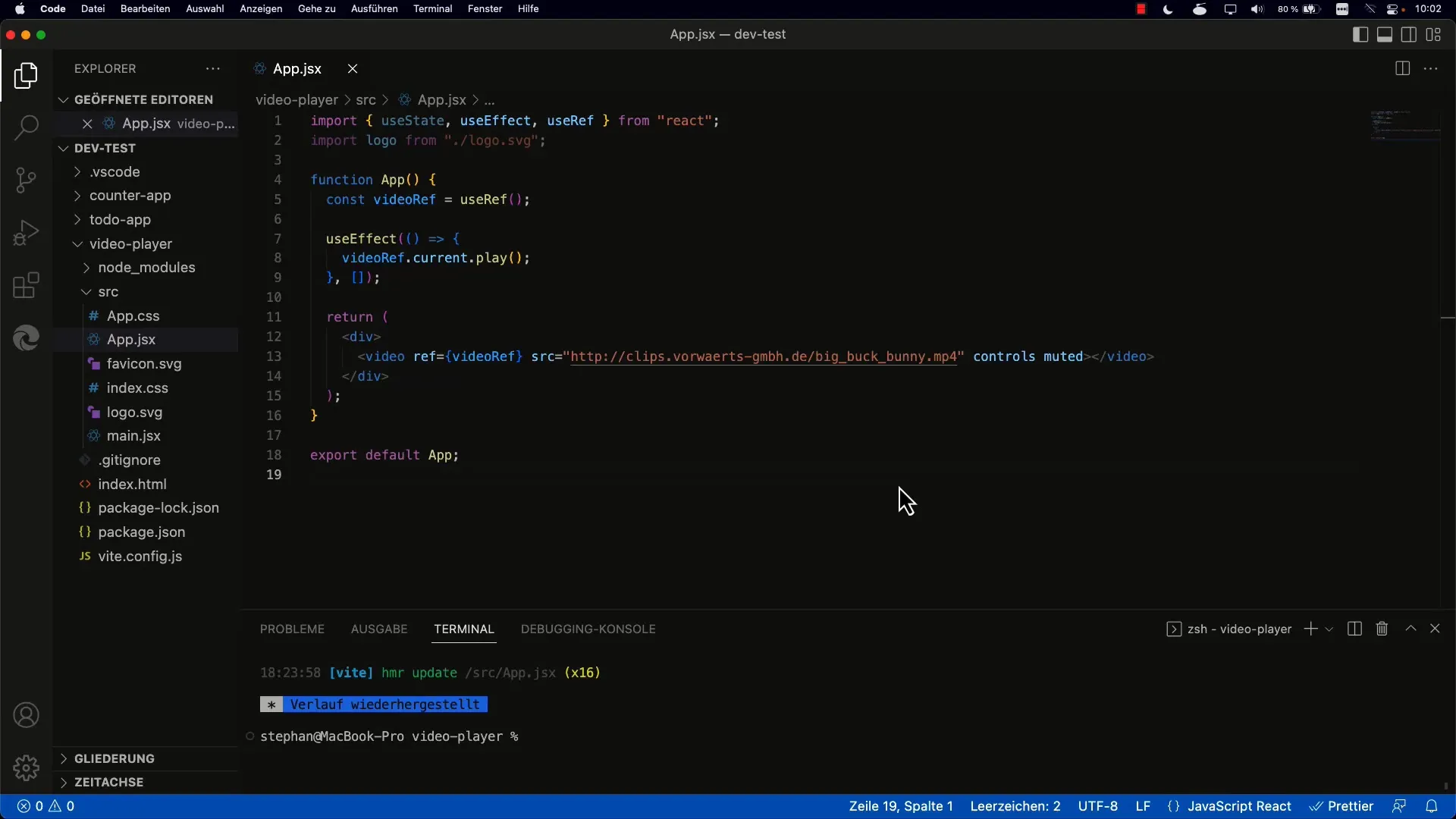 Creează o componentă Video-Player în React